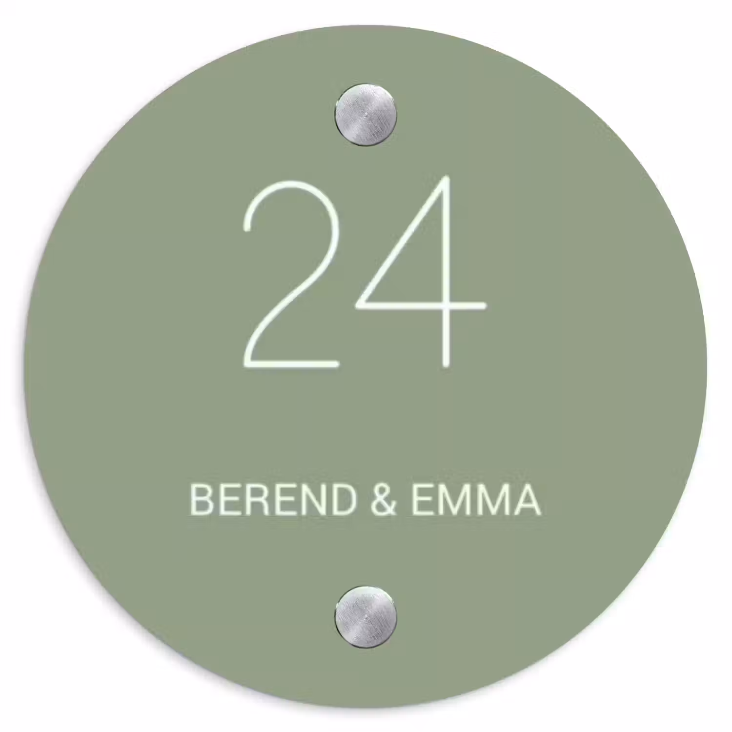 Effen olijfgroen - Sierlijk Naambord Rond klein -3d
