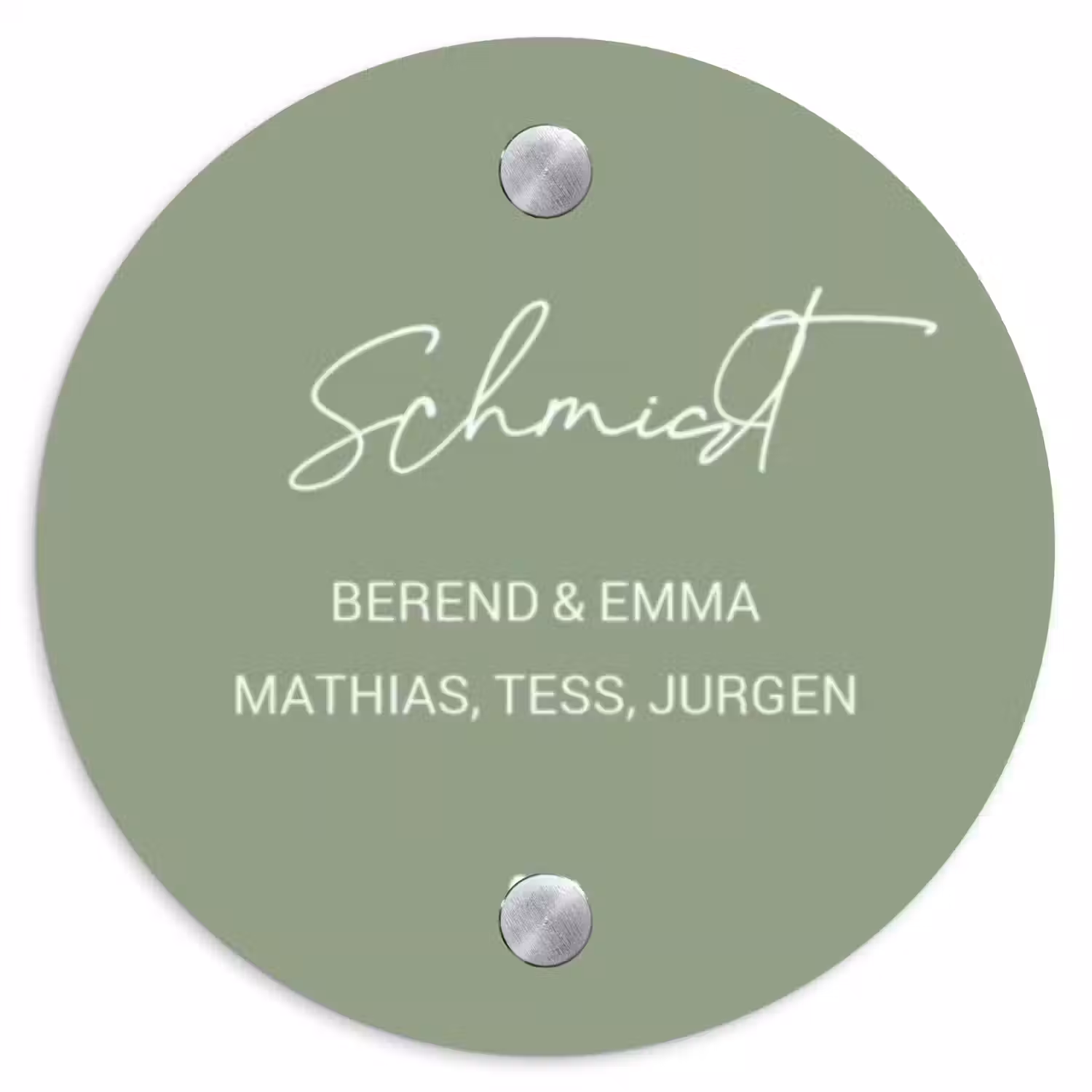 Effen olijfgroen - Sierlijk Naambord Rond klein -3d