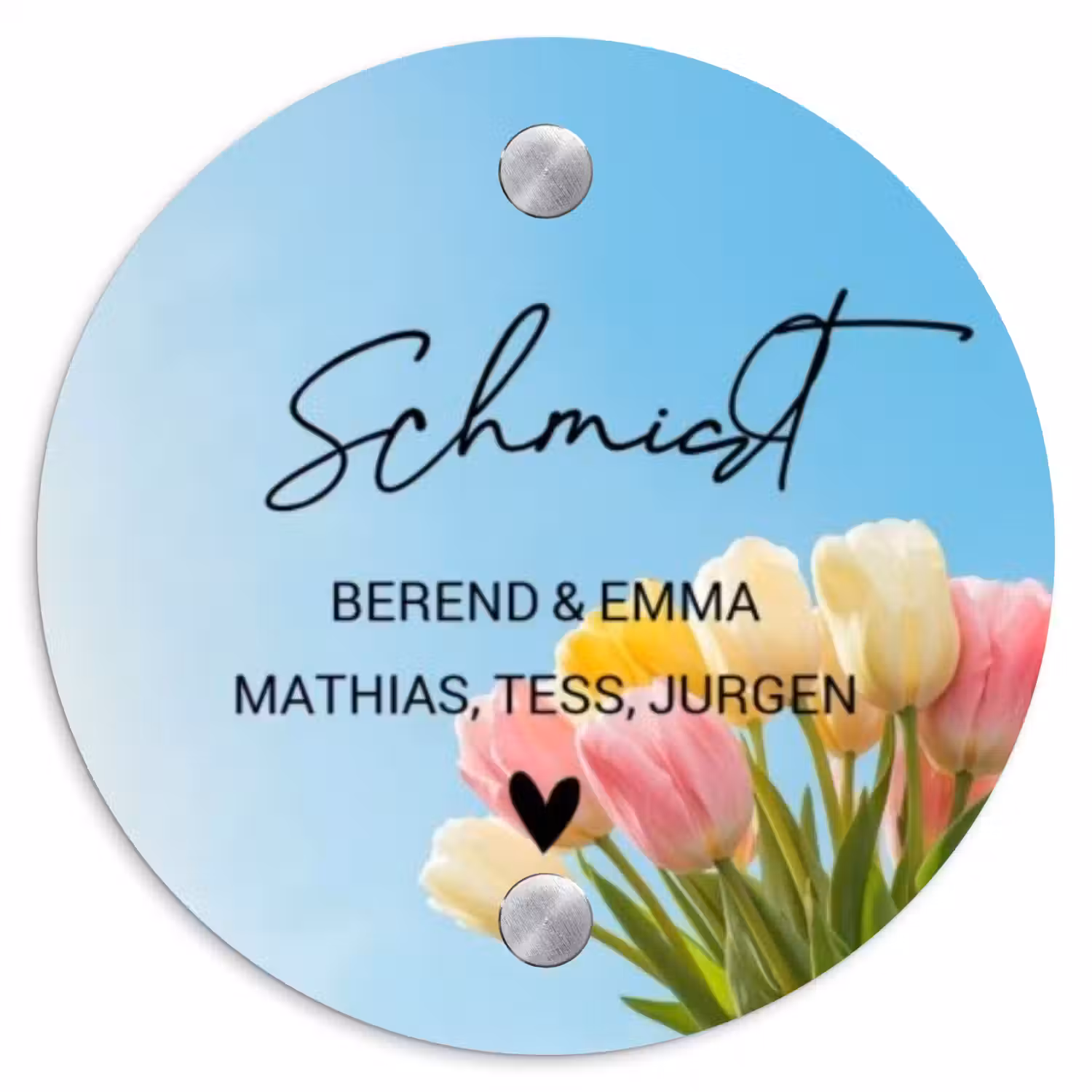 Gekleurde tulpen lucht - Sierlijk Naambord Rond klein -3d