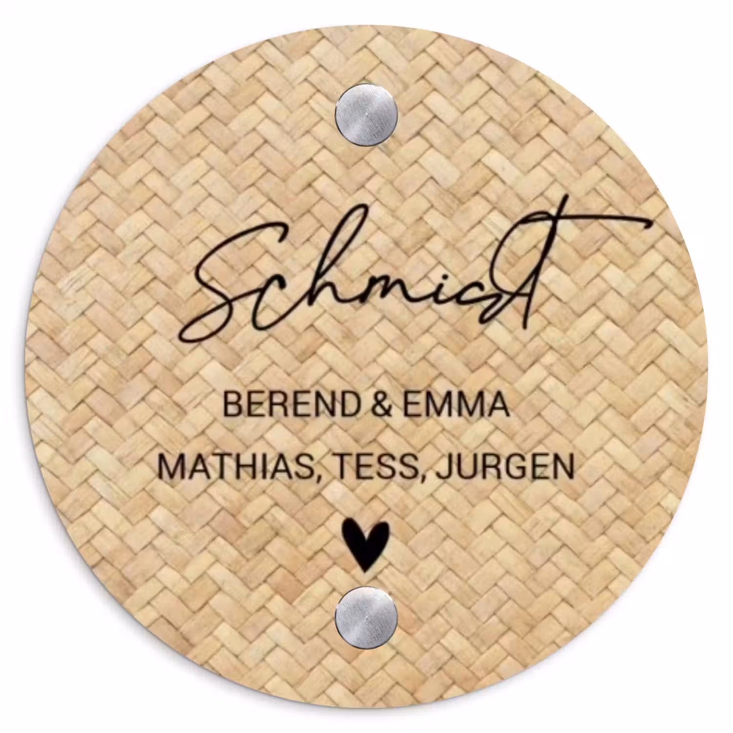 Gevlochten - Riet - Sierlijk Naambord Rond klein -3d