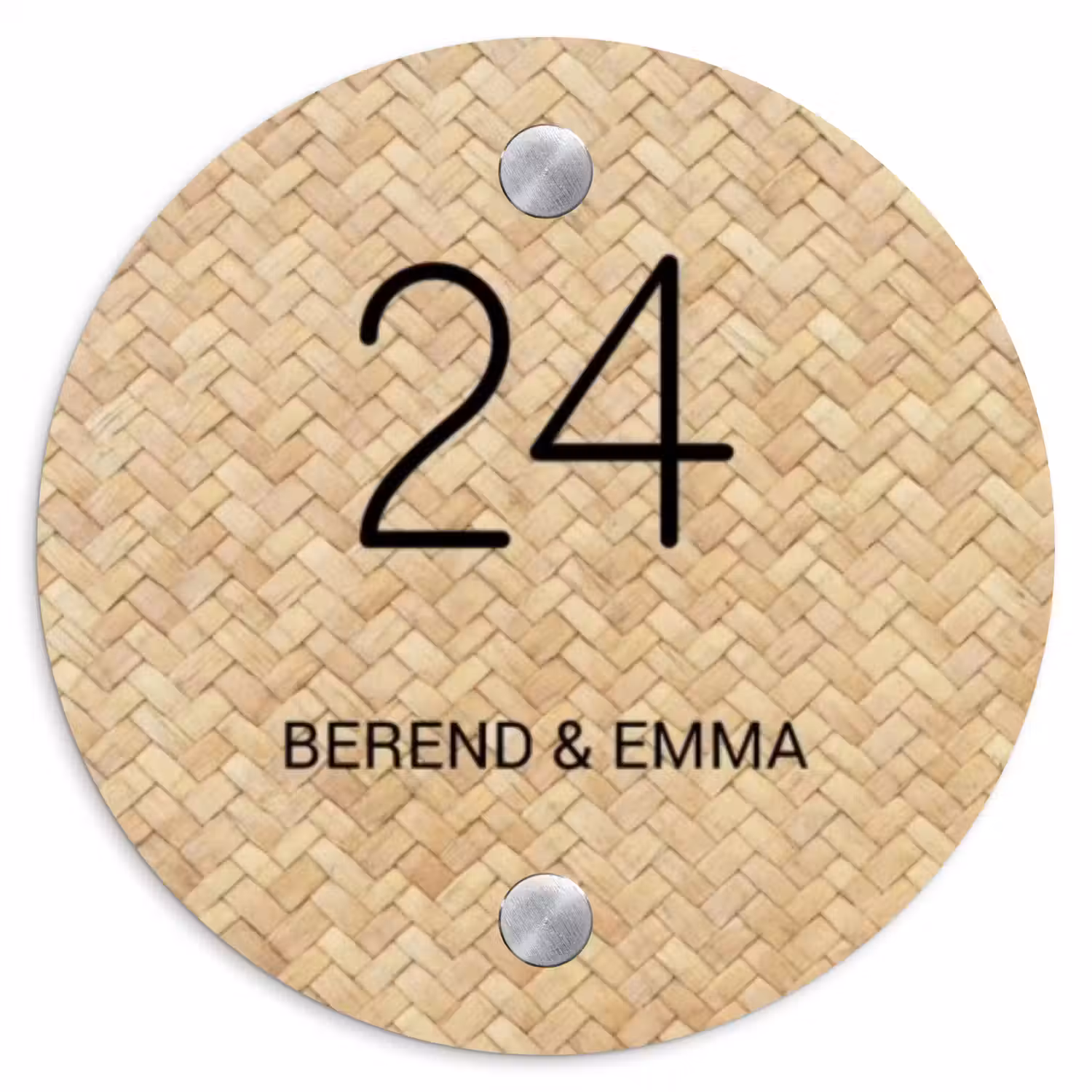 Gevlochten - Riet - Klassiek Naambord Rond klein -3d