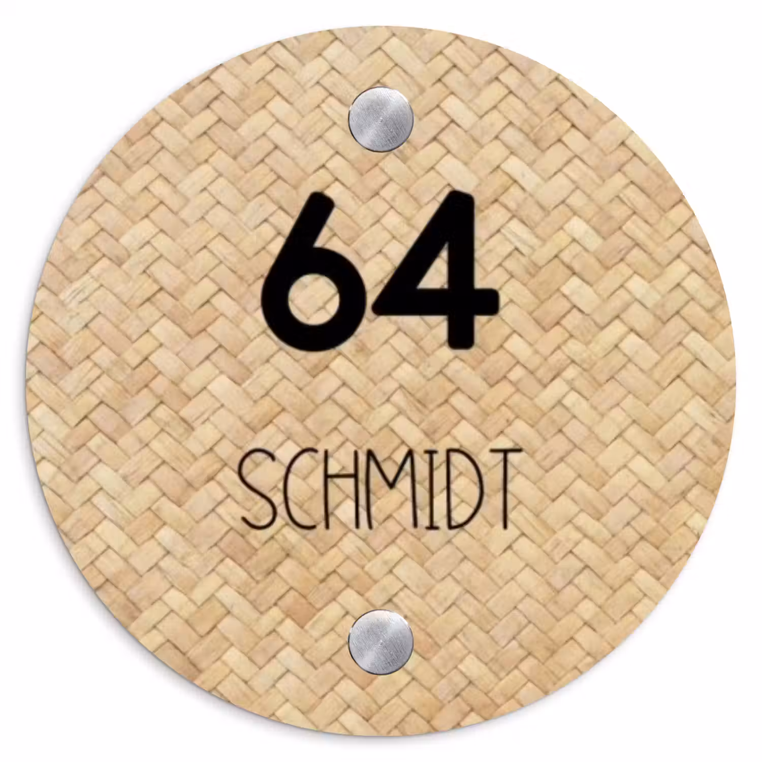 Gevlochten - Riet - Modern Naambord Rond klein -3d