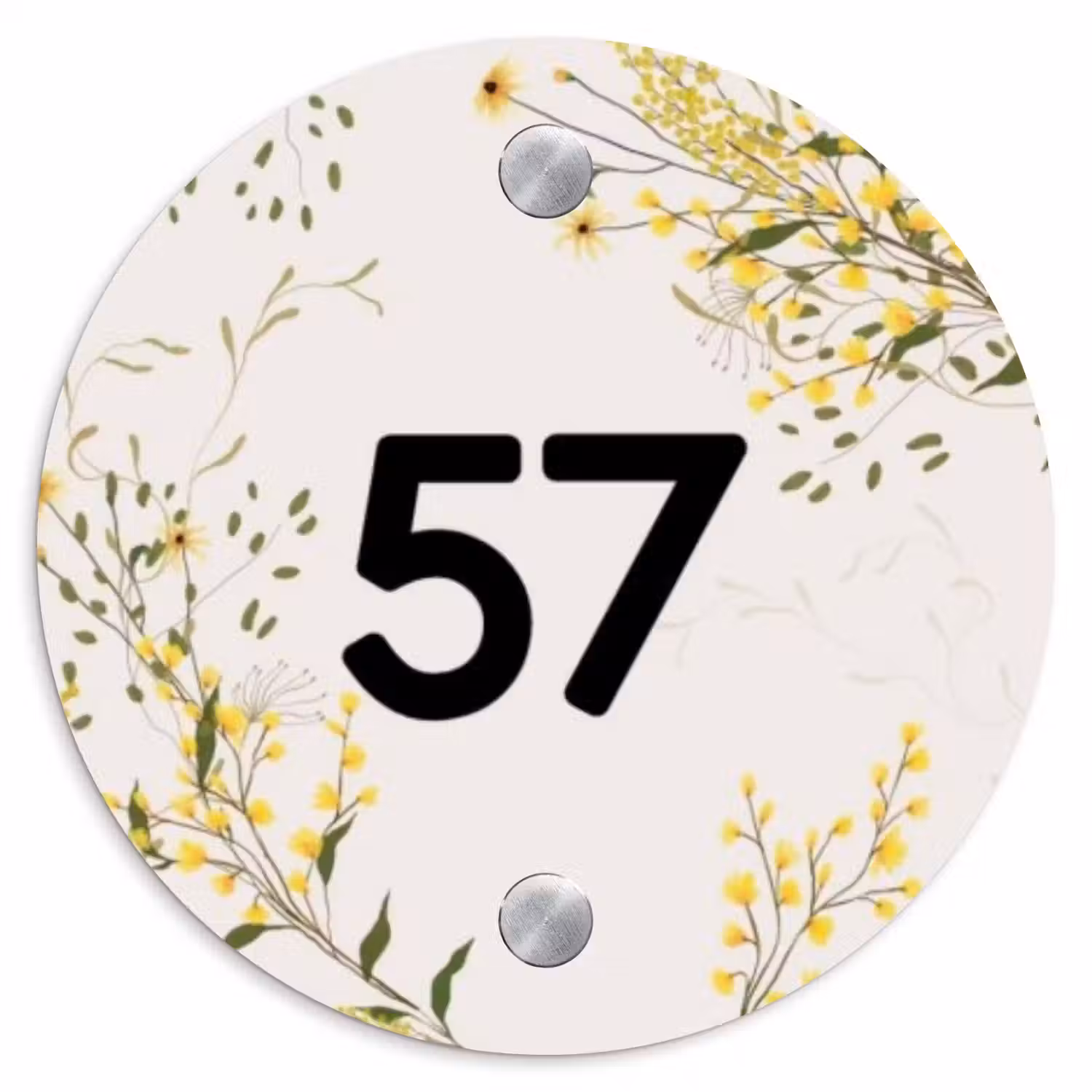 Gele bloemen - Traditioneel Naambord Rond klein -3d