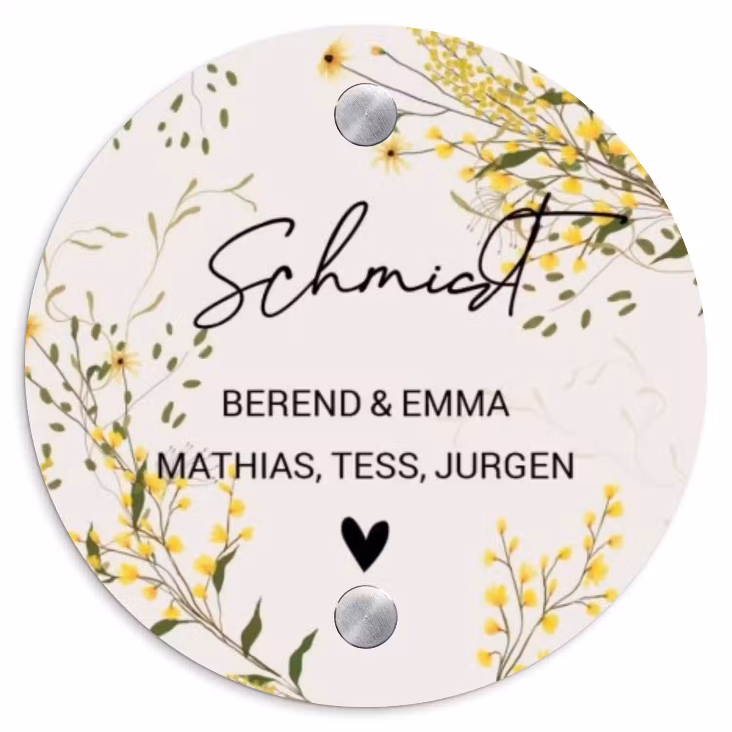 Gele bloemen - Sierlijk Naambord Rond klein -3d