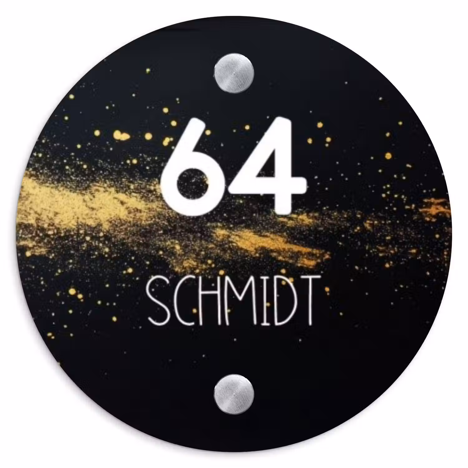 Gouden verfspatten - Modern Naambord Rond klein -3d