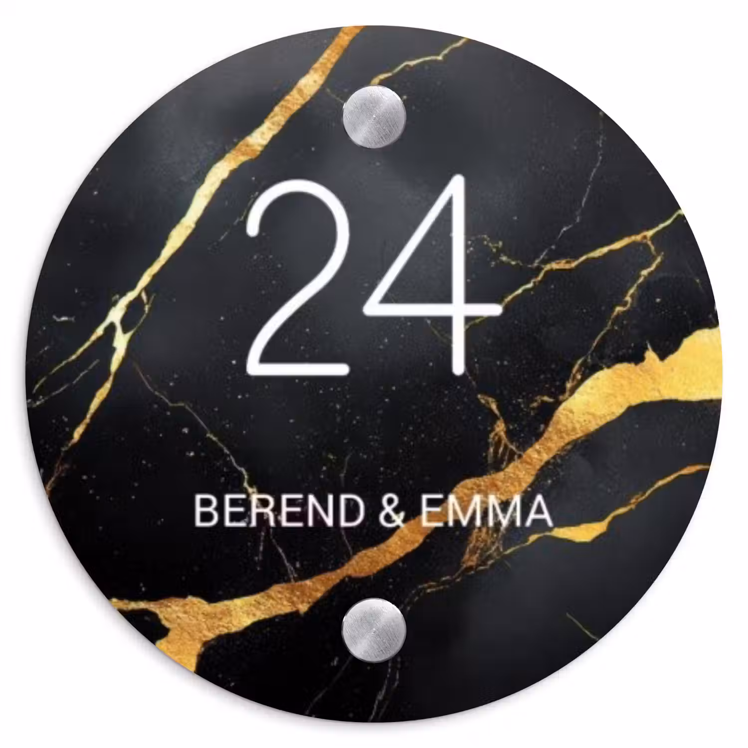Goud zwart marmer - Klassiek Naambord Rond klein -3d
