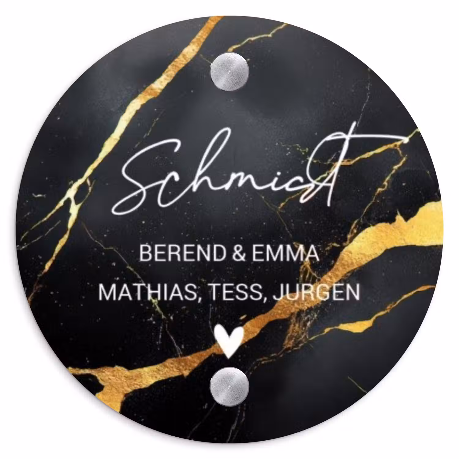 Goud zwart marmer - Sierlijk Naambord Rond klein -3d