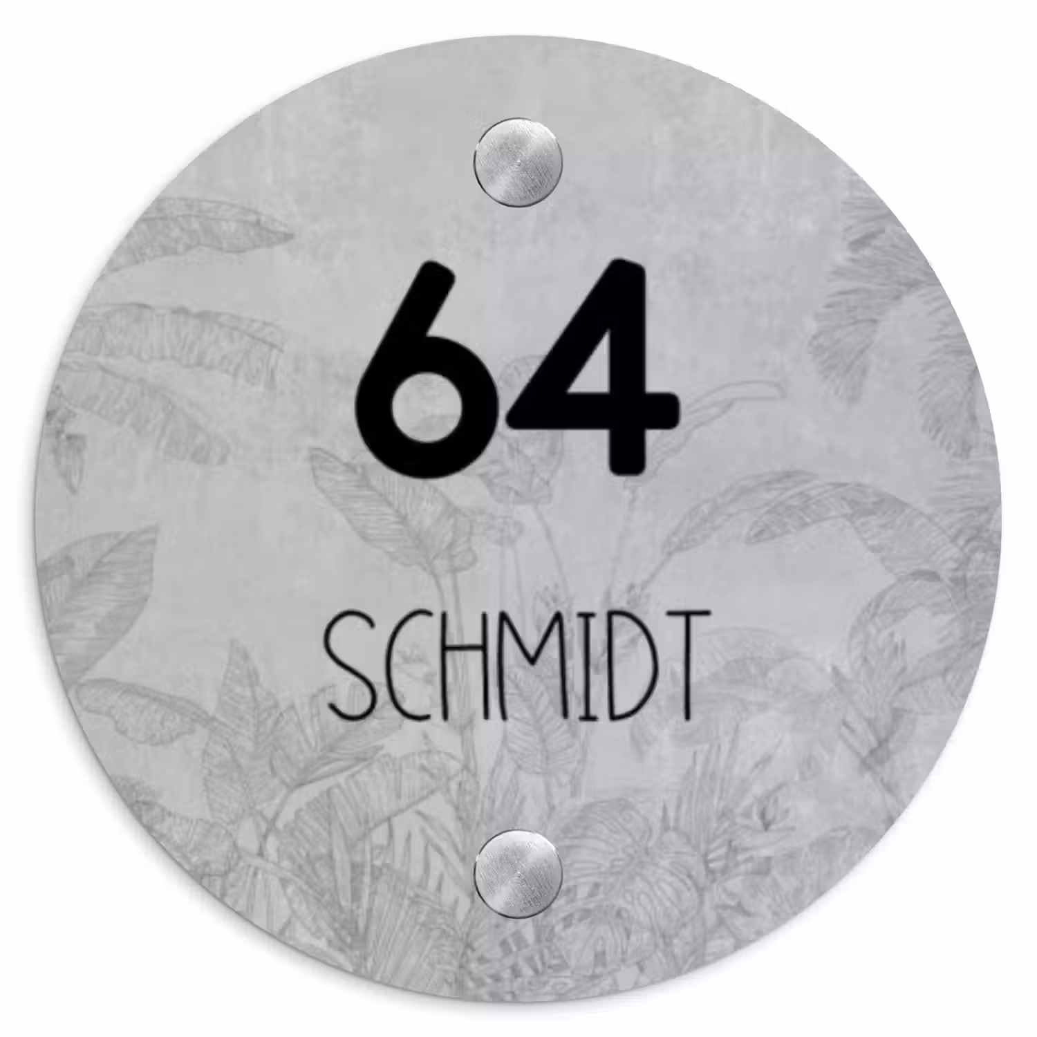 Grijs botanisch patroon - Modern Naambord Rond klein -3d
