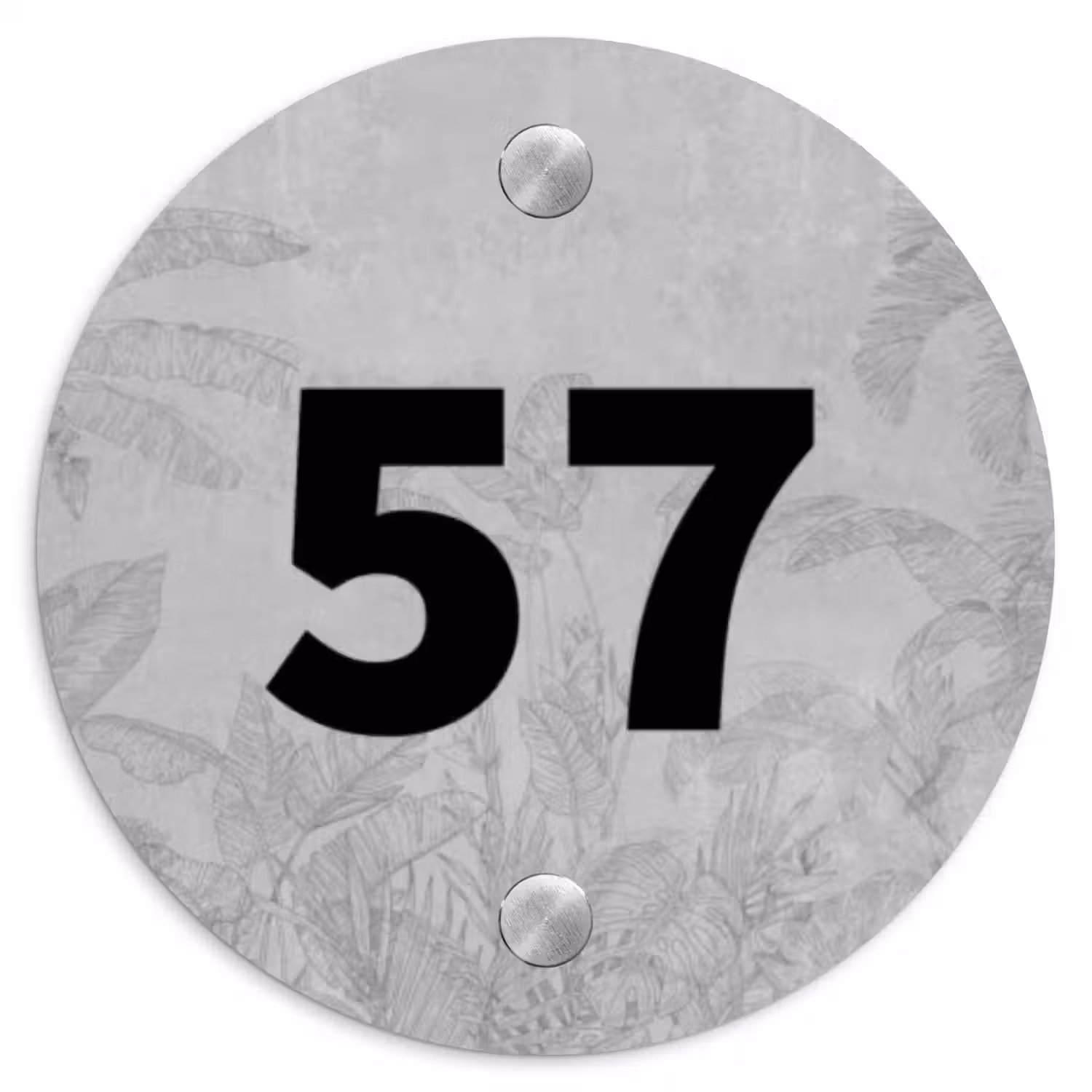 Grijs botanisch patroon - Traditioneel Naambord Rond klein -3d