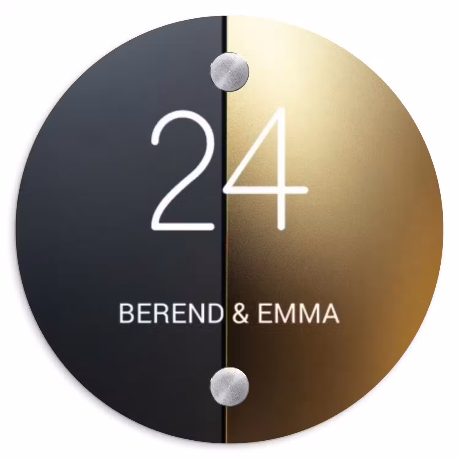 Half goud zwart - Klassiek Naambord Rond klein -3d