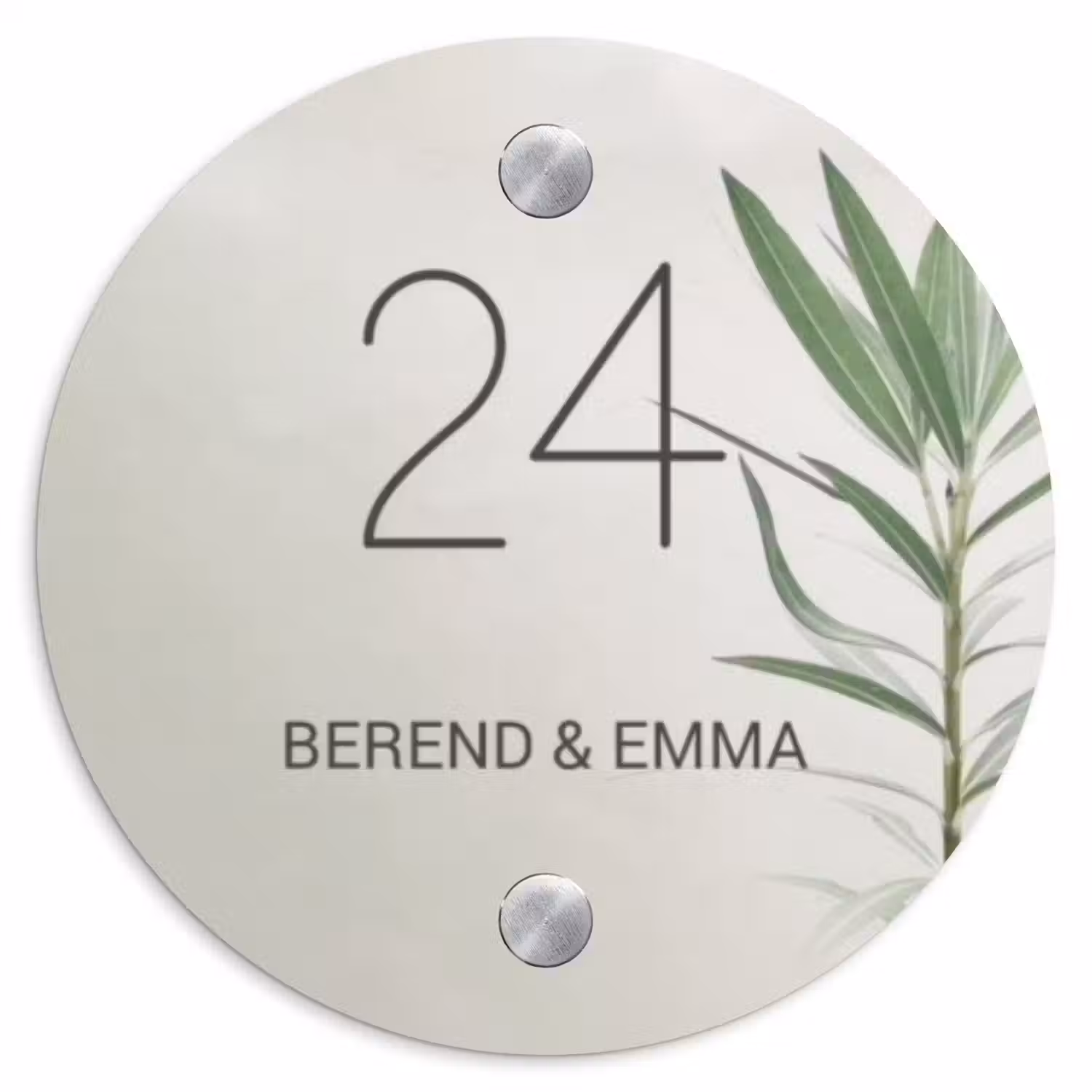 Lichtbeige met plant - Klassiek Naambord Rond klein -3d