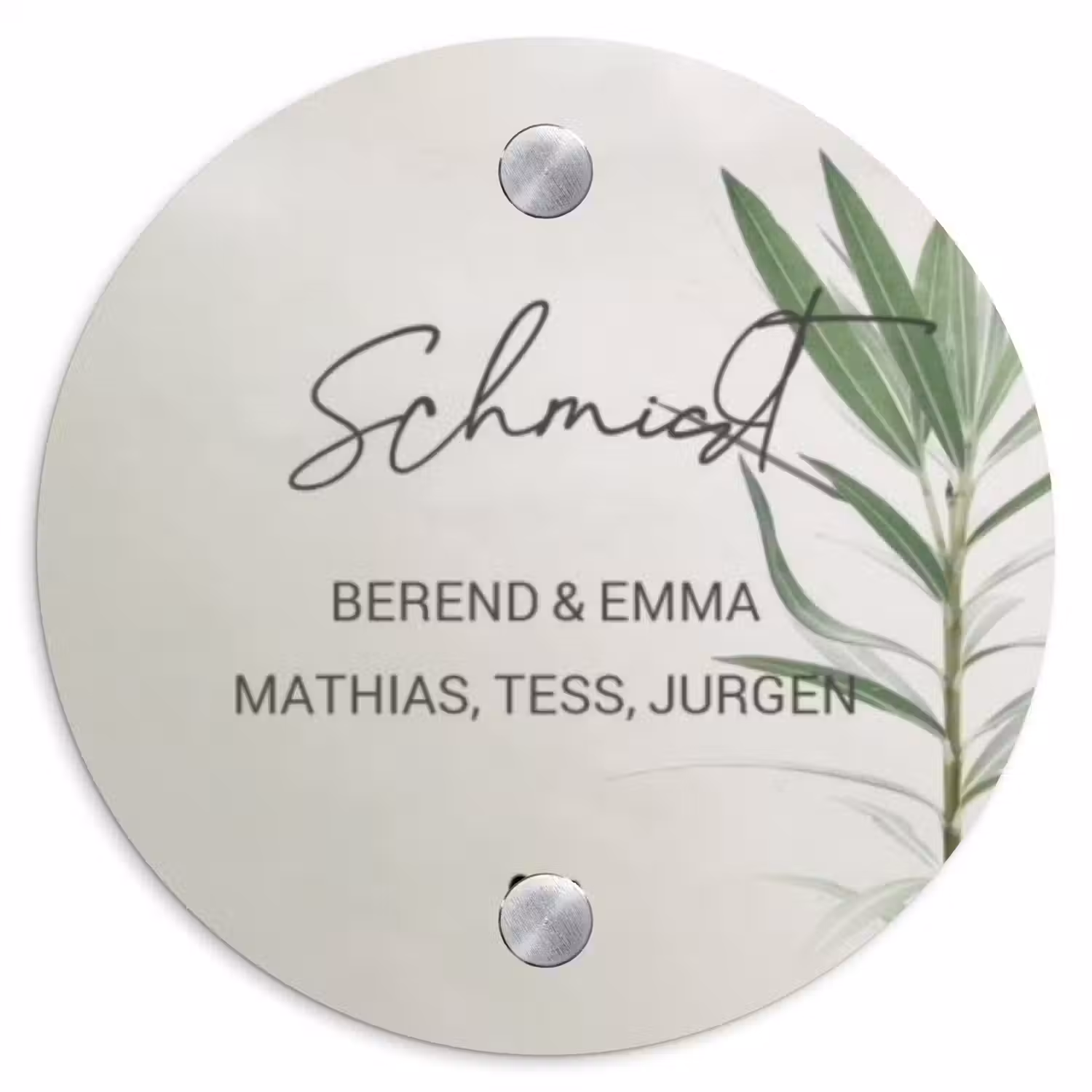 Lichtbeige met plant - Sierlijk Naambord Rond klein -3d
