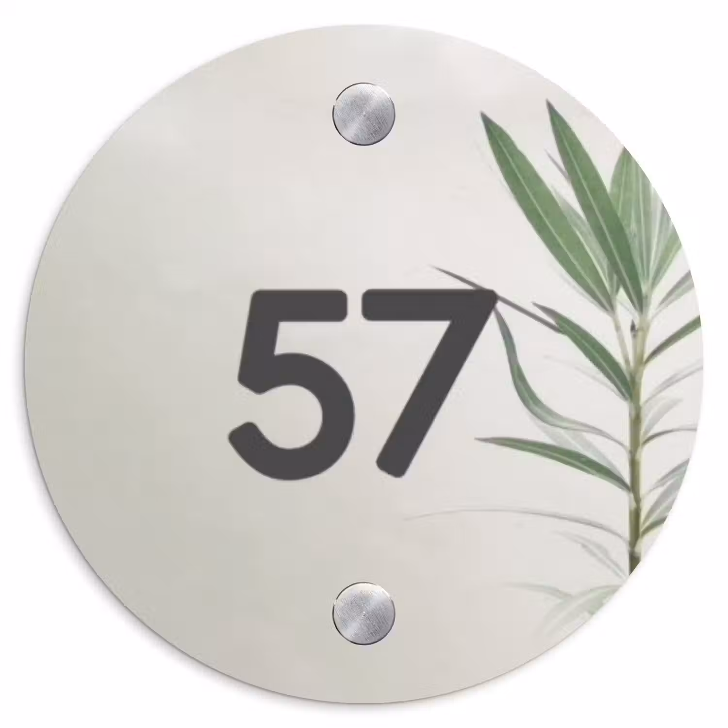 Lichtbeige met plant - Traditioneel Naambord Rond klein -3d
