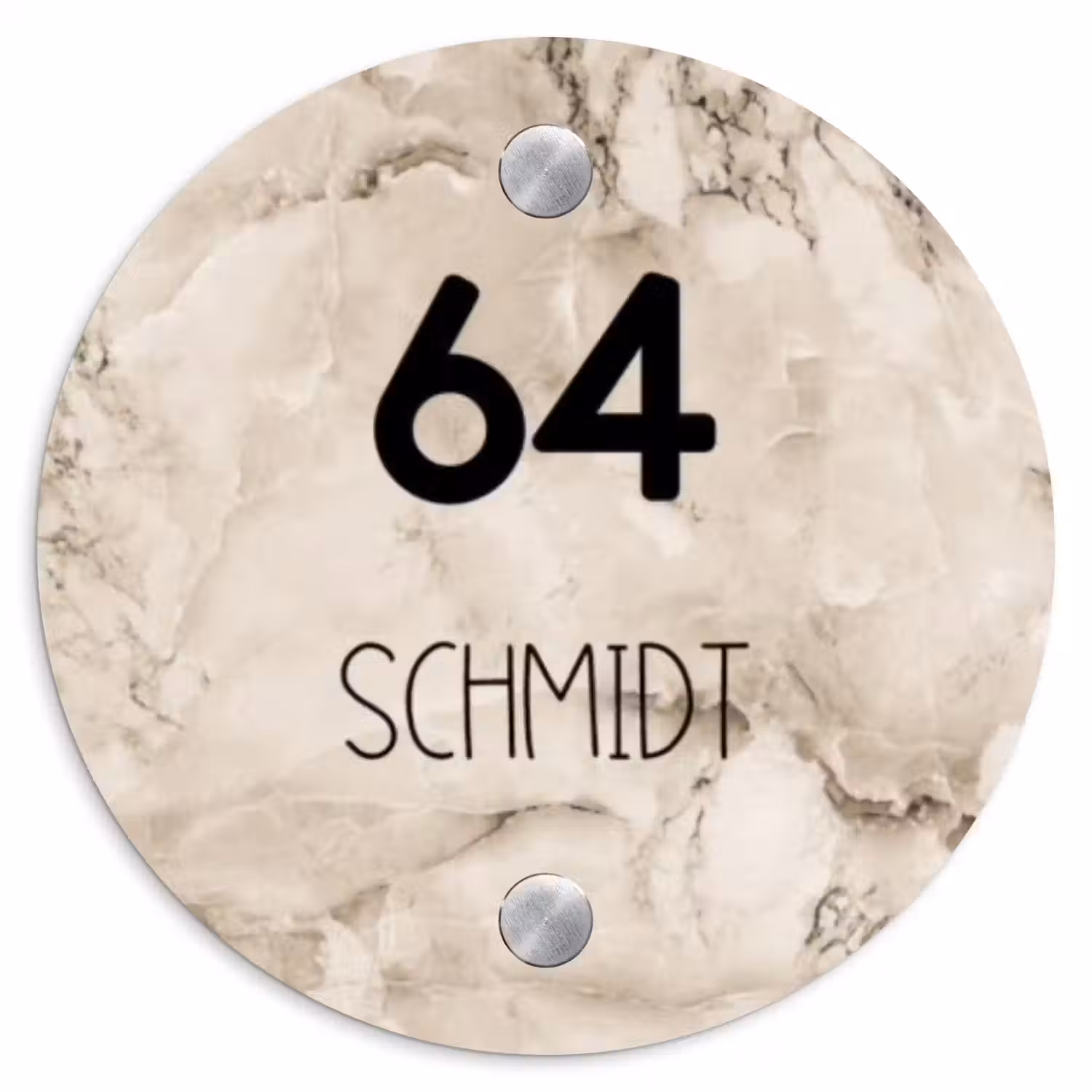 Lichtbruin marmer - Modern Naambord Rond klein -3d