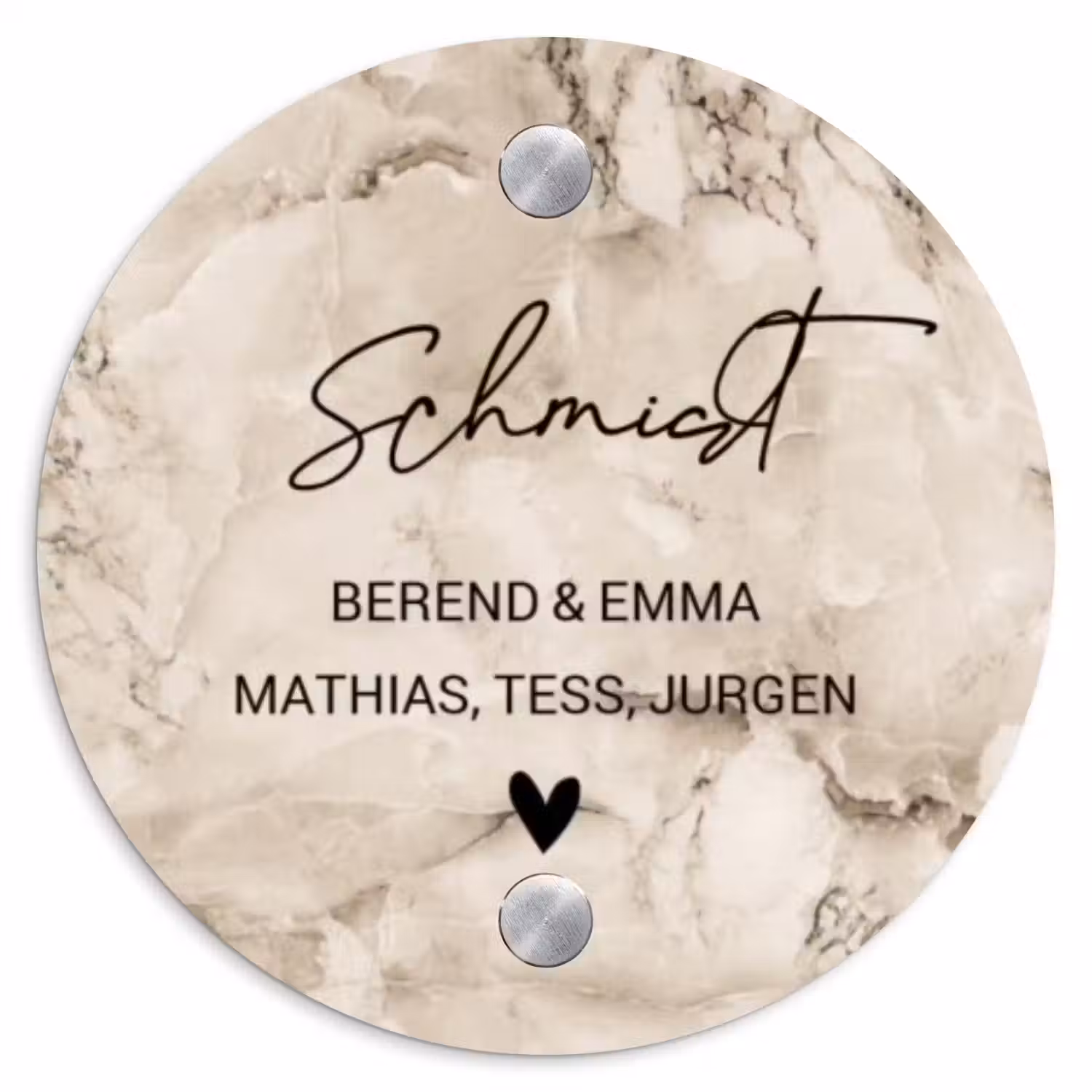 Lichtbruin marmer - Sierlijk Naambord Rond klein -3d