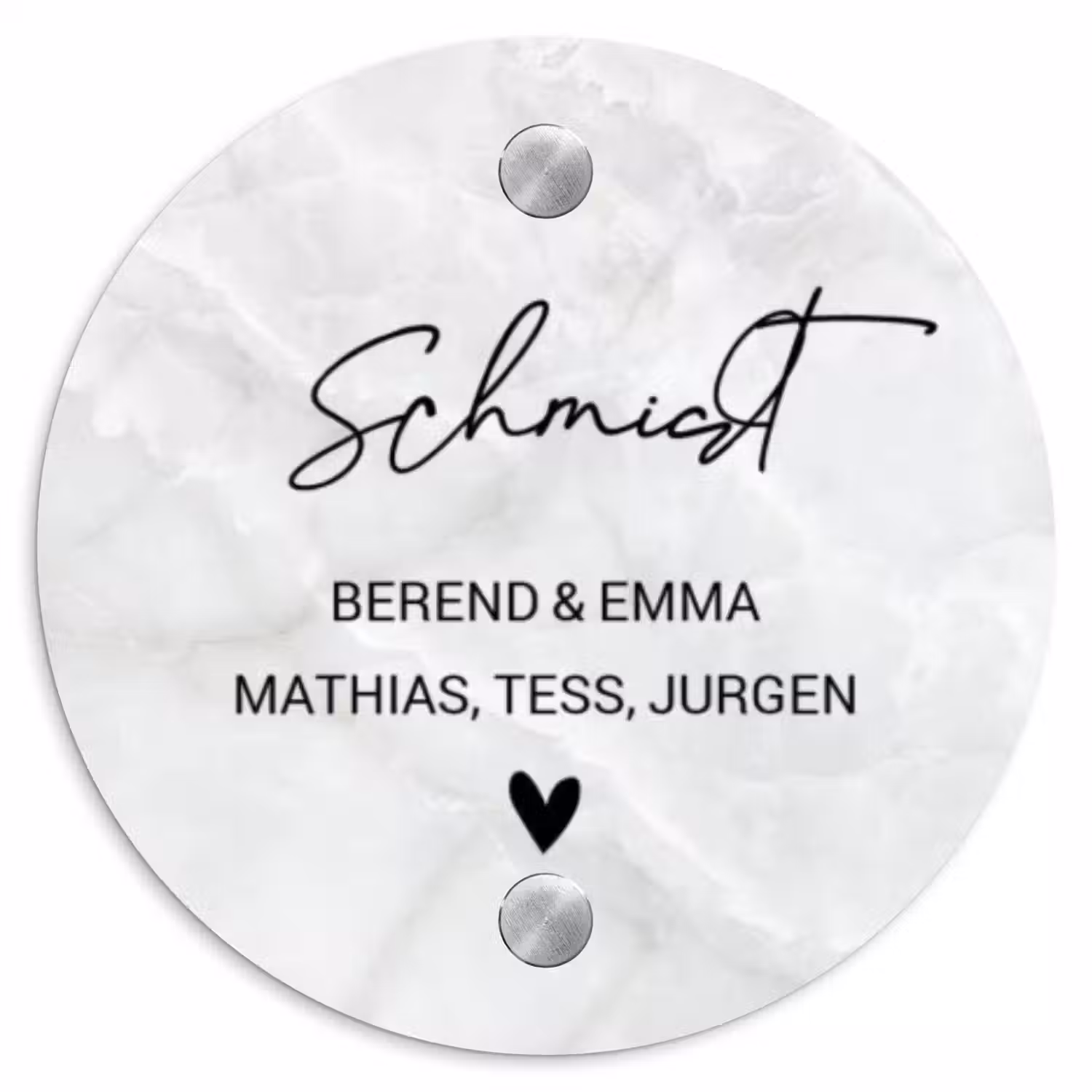 Lichtgrijs marmer - Sierlijk Naambord Rond klein -3d