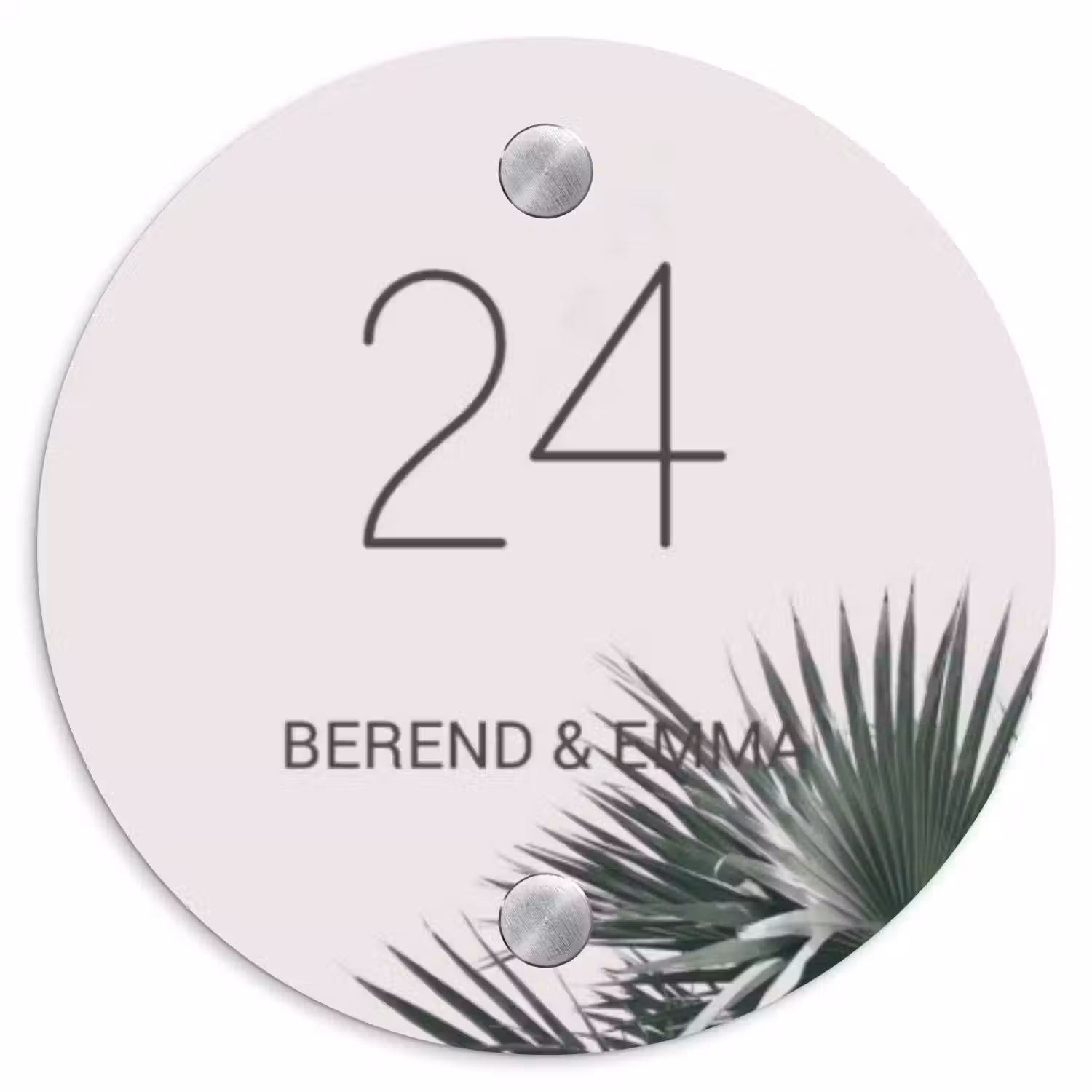 Lichtroze met palmblad - Klassiek Naambord Rond klein -3d