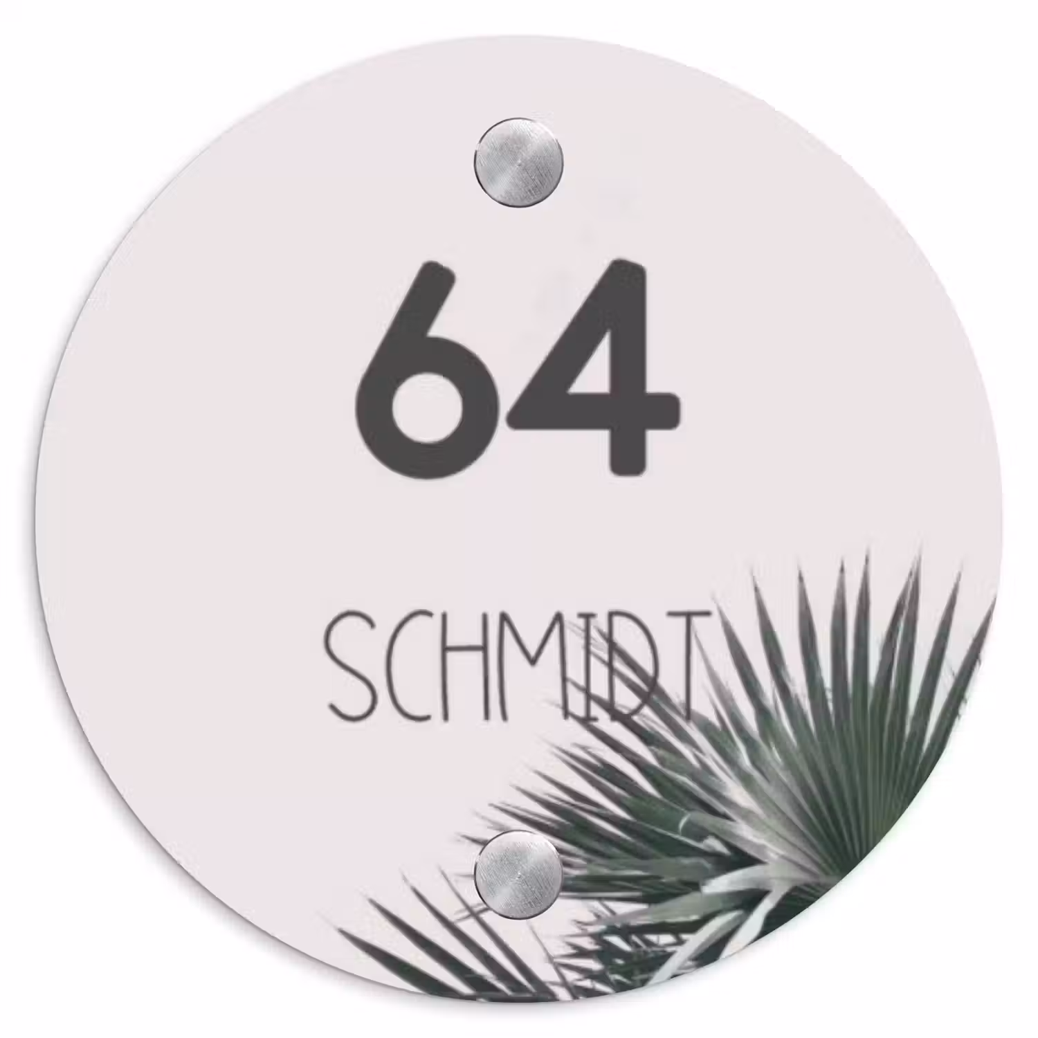Lichtroze met palmblad - Modern Naambord Rond klein -3d