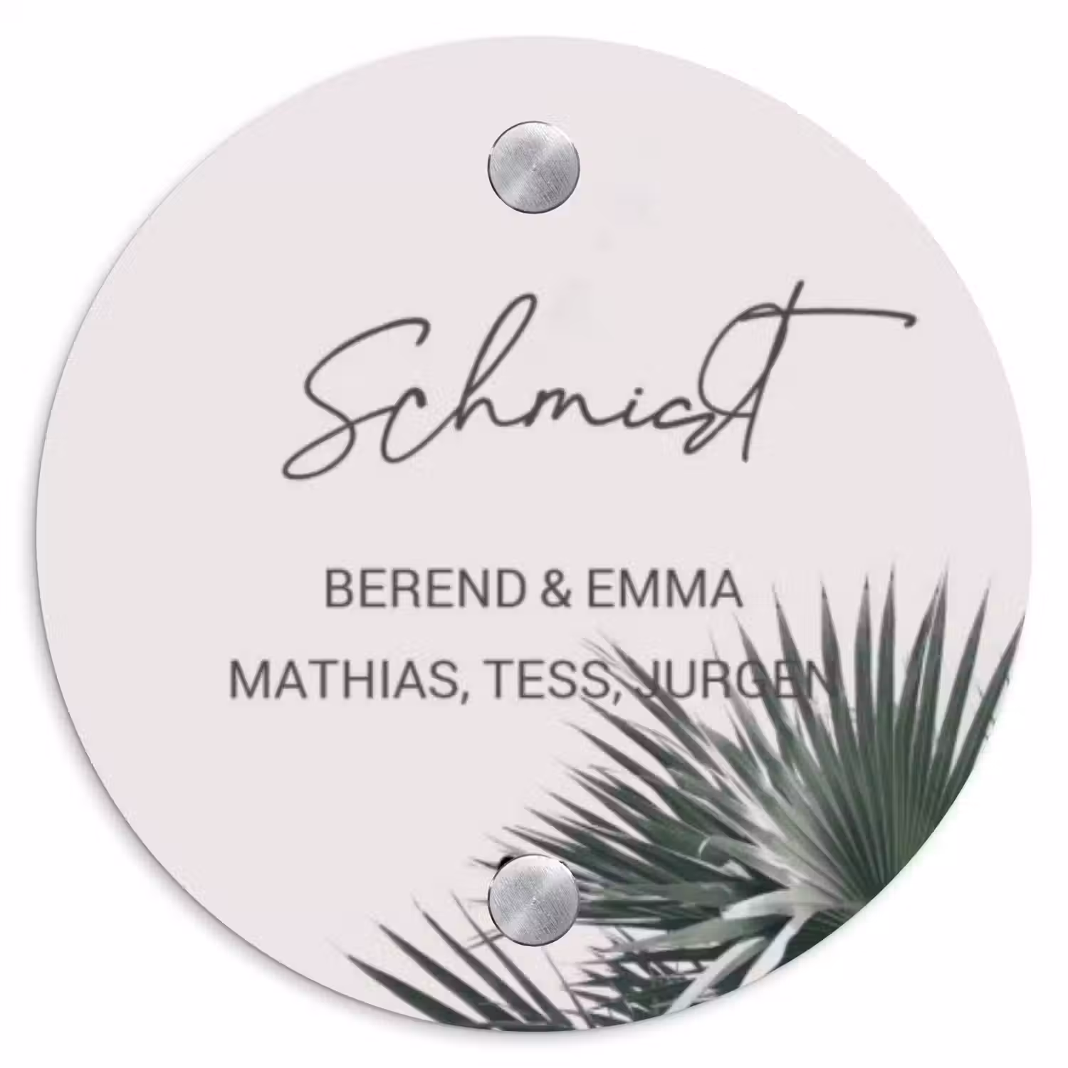 Lichtroze met palmblad - Sierlijk Naambord Rond klein -3d