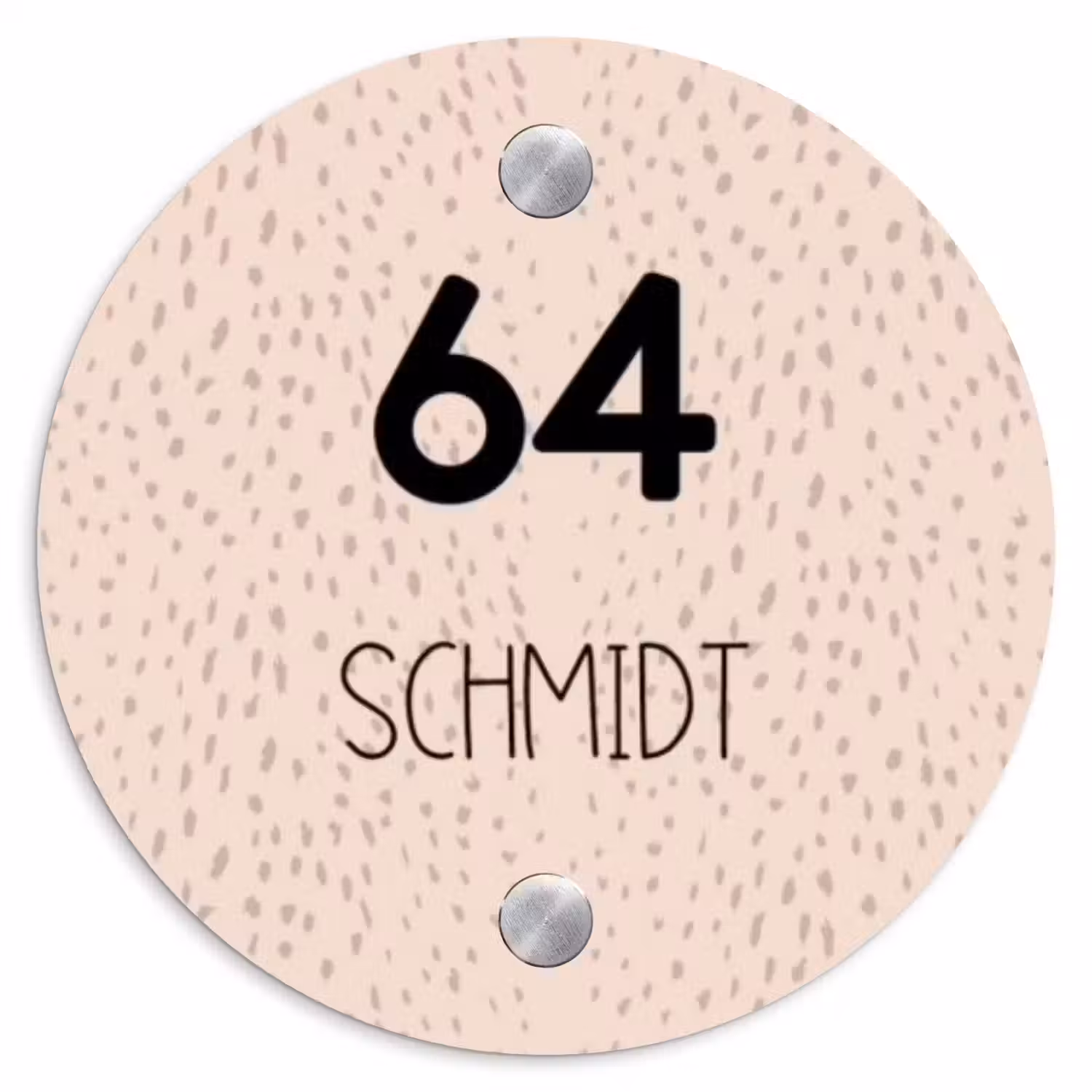 Lichtroze met stippen - Modern Naambord Rond klein -3d