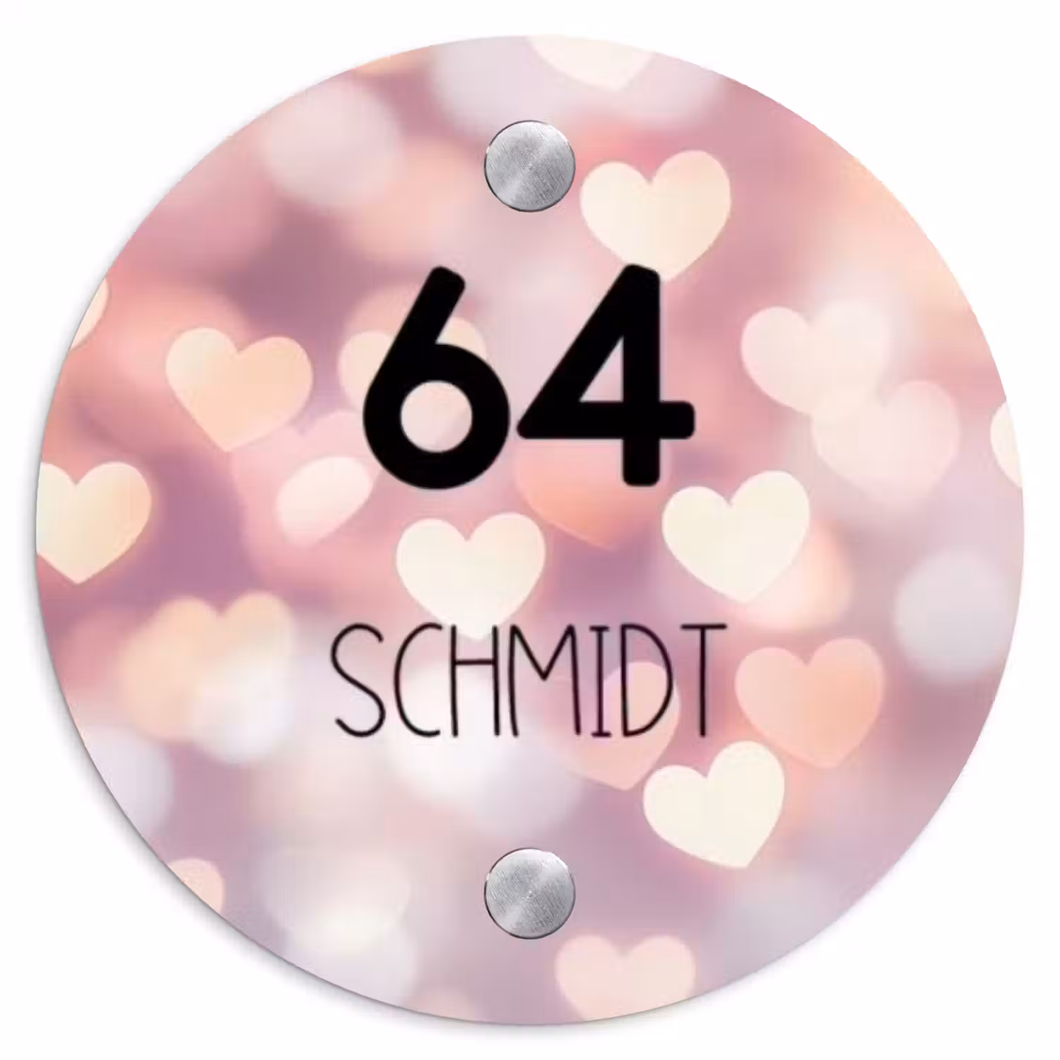 Hartvormige gloed - Modern Naambord Rond klein -3d