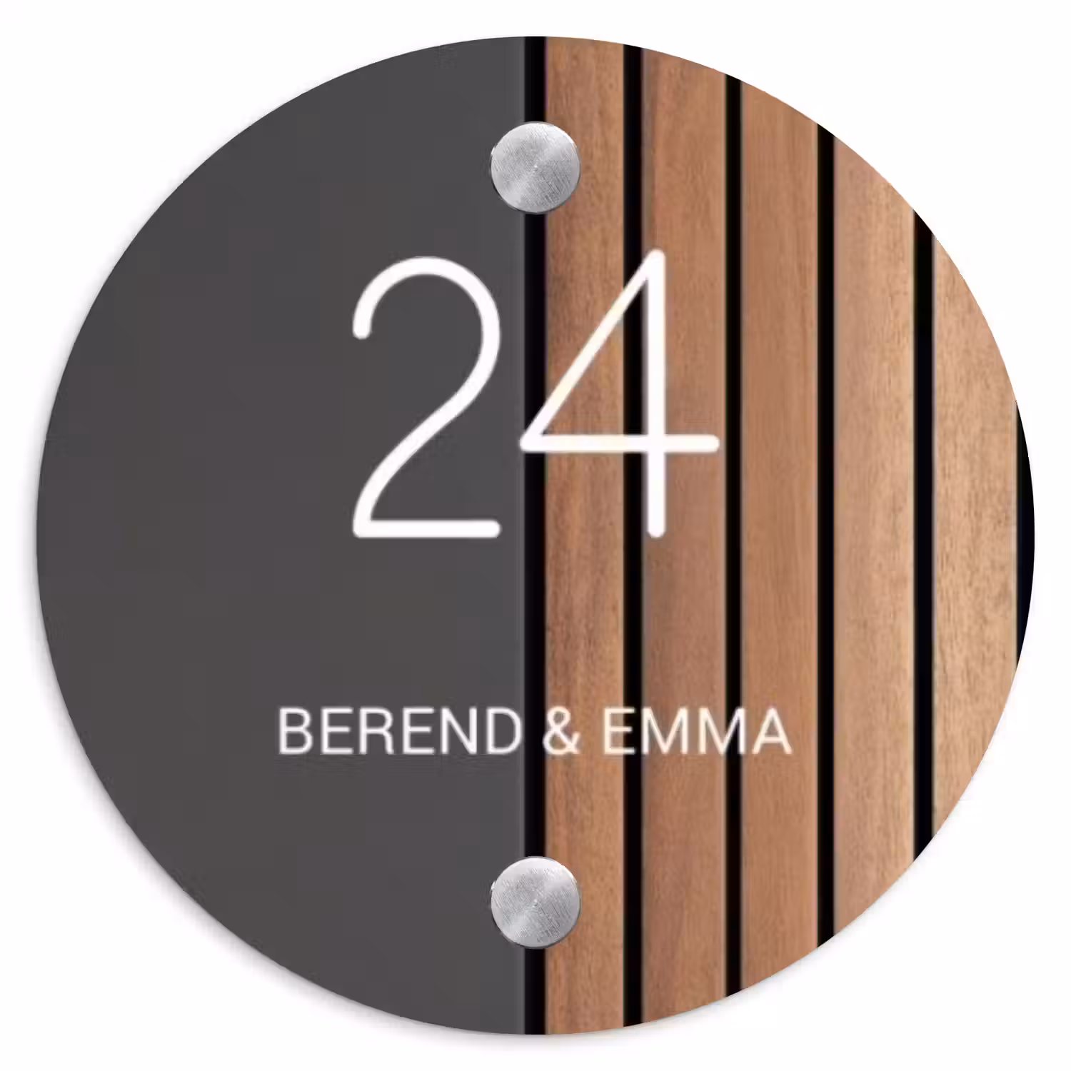 Hout en antraciet - Klassiek Naambord Rond klein -3d