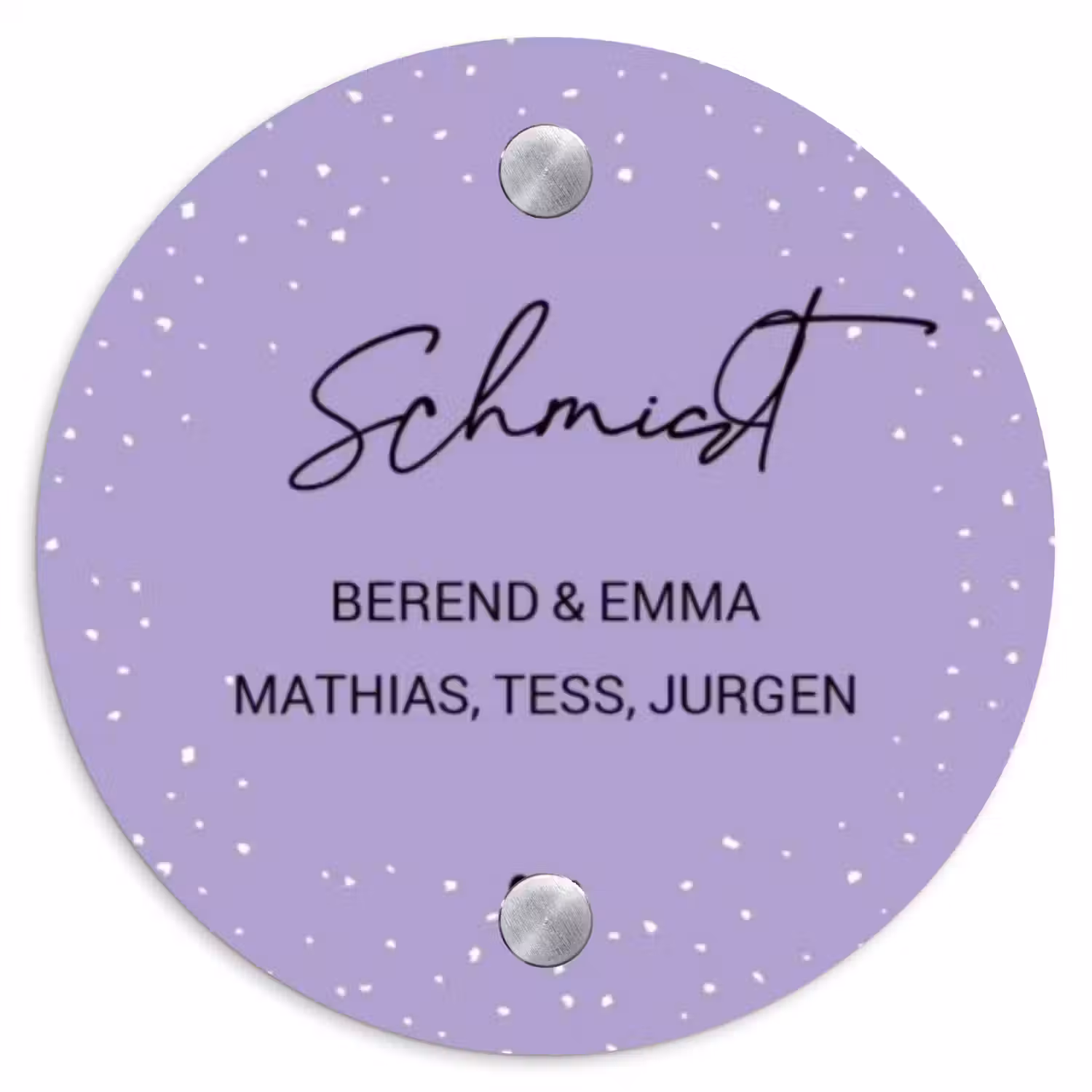 Paars met stippen - Sierlijk Naambord Rond klein -3d