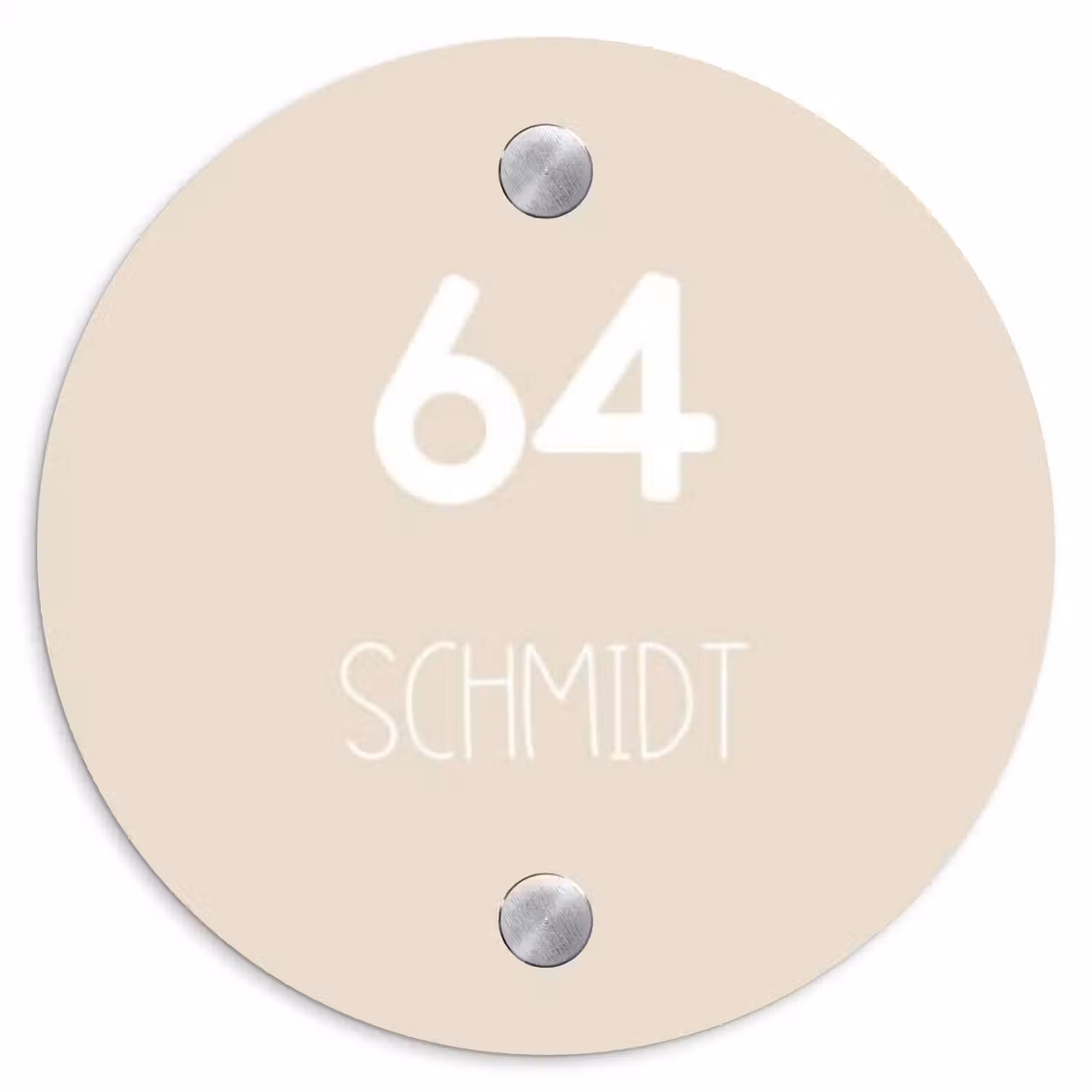 Effen - Beige - Modern Naambord Rond klein -3d