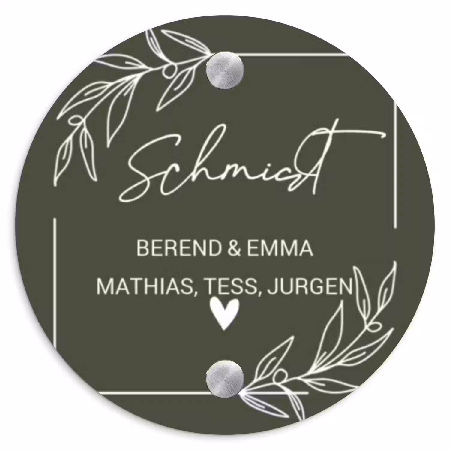 Olijfgroen - Sierlijk Naambord Rond klein -3d