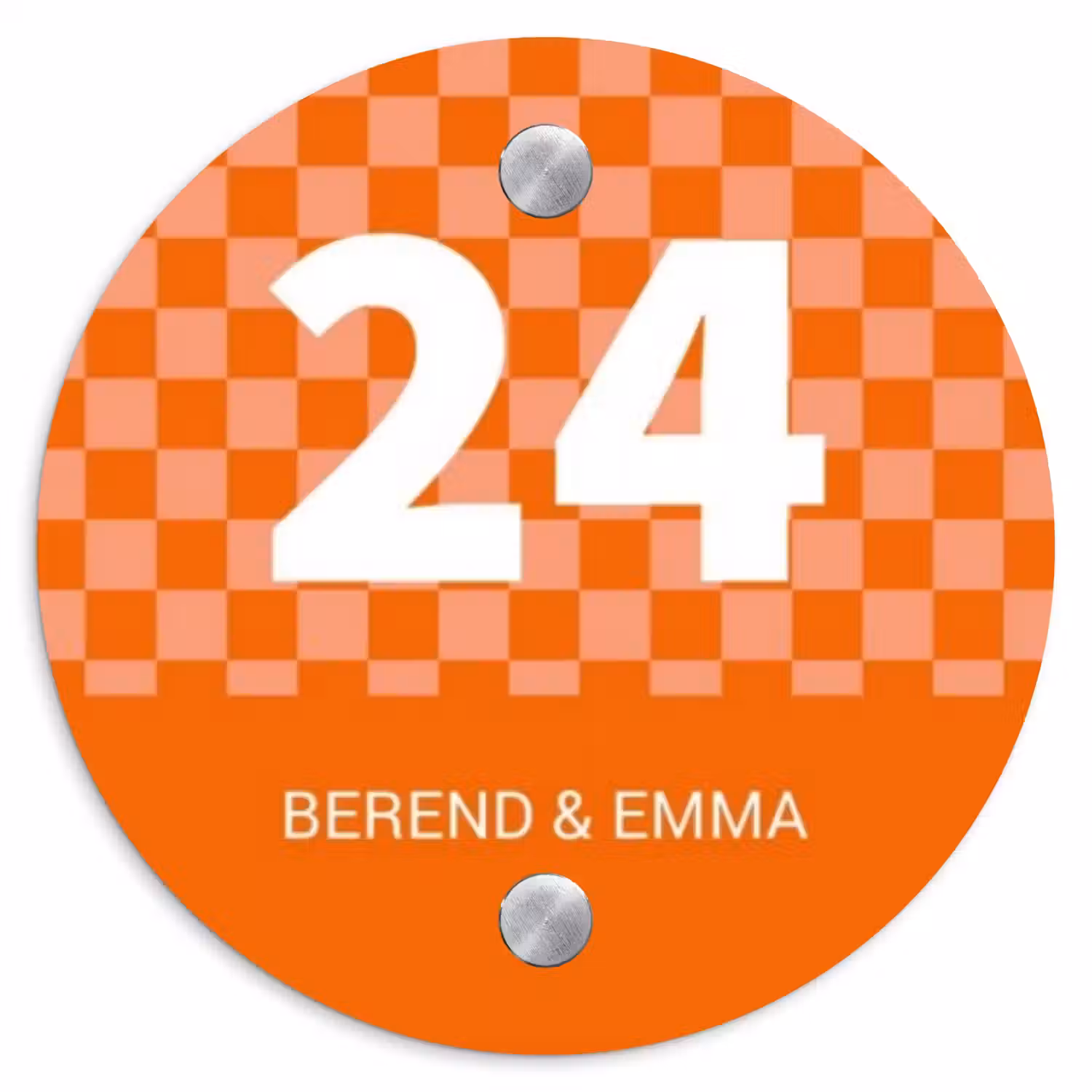 Oranje - Blokjes - Klassiek Naambord Rond klein -3d