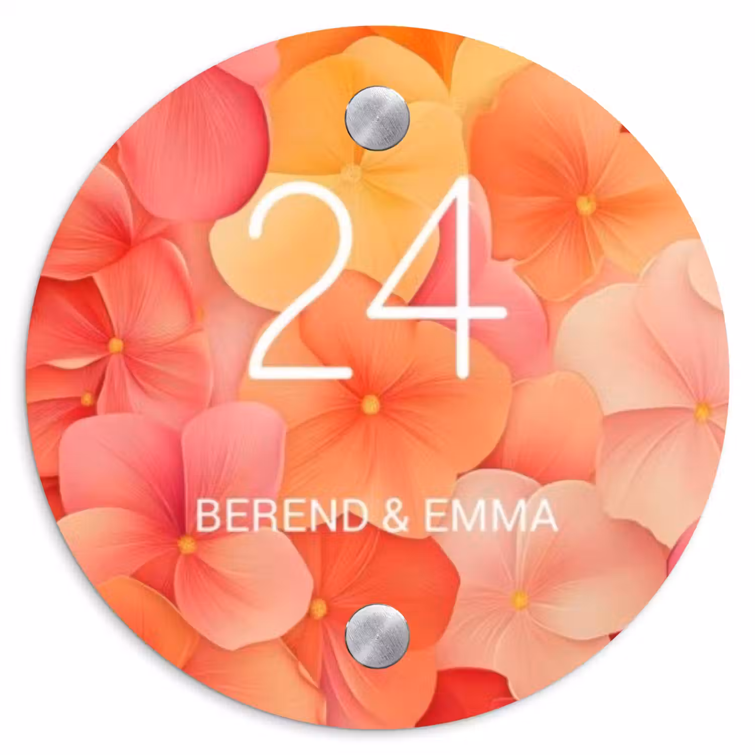 Oranje bloemenmix - Klassiek Naambord Rond klein -3d