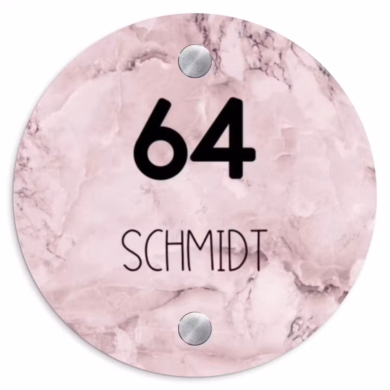 Roze marmer - Modern Naambord Rond klein -3d