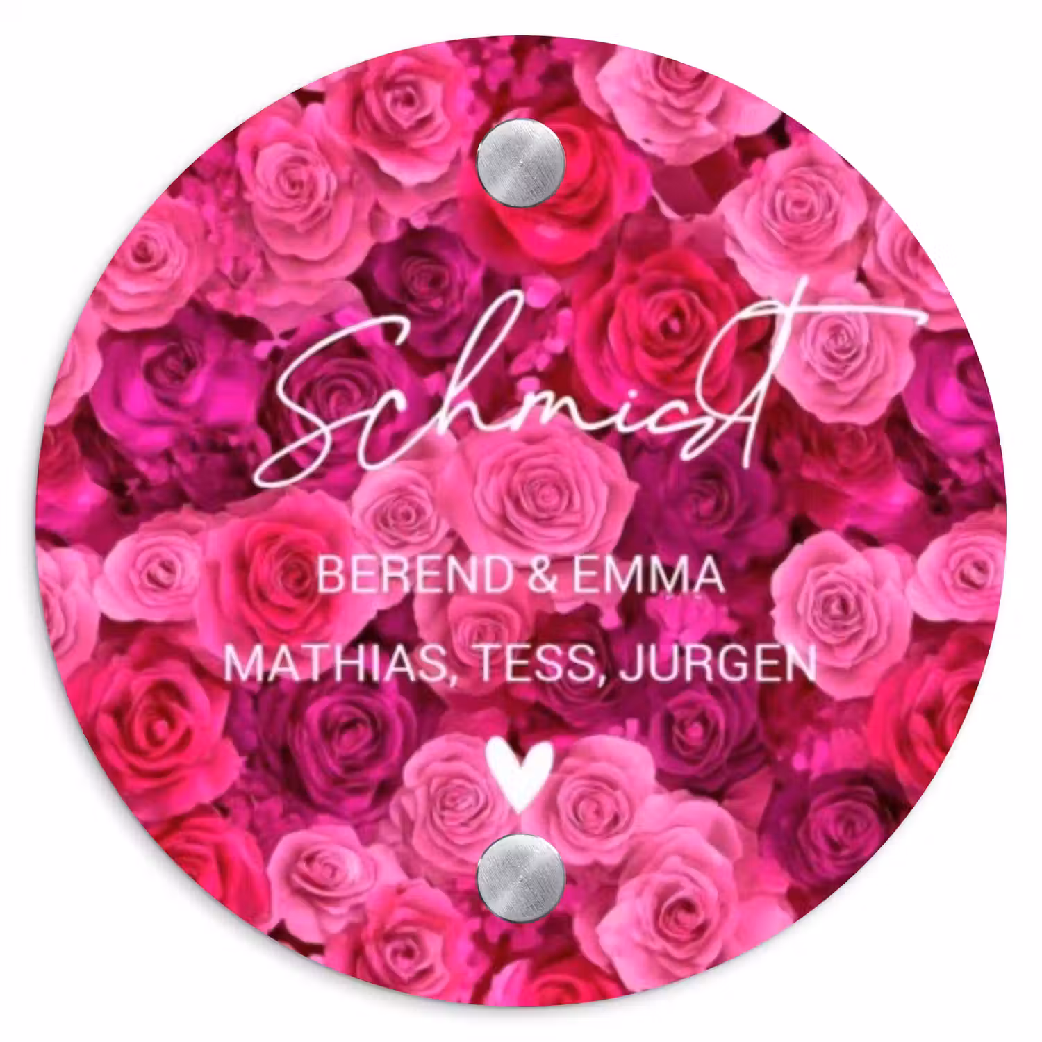 Roze rozen - Sierlijk Naambord Rond klein -3d