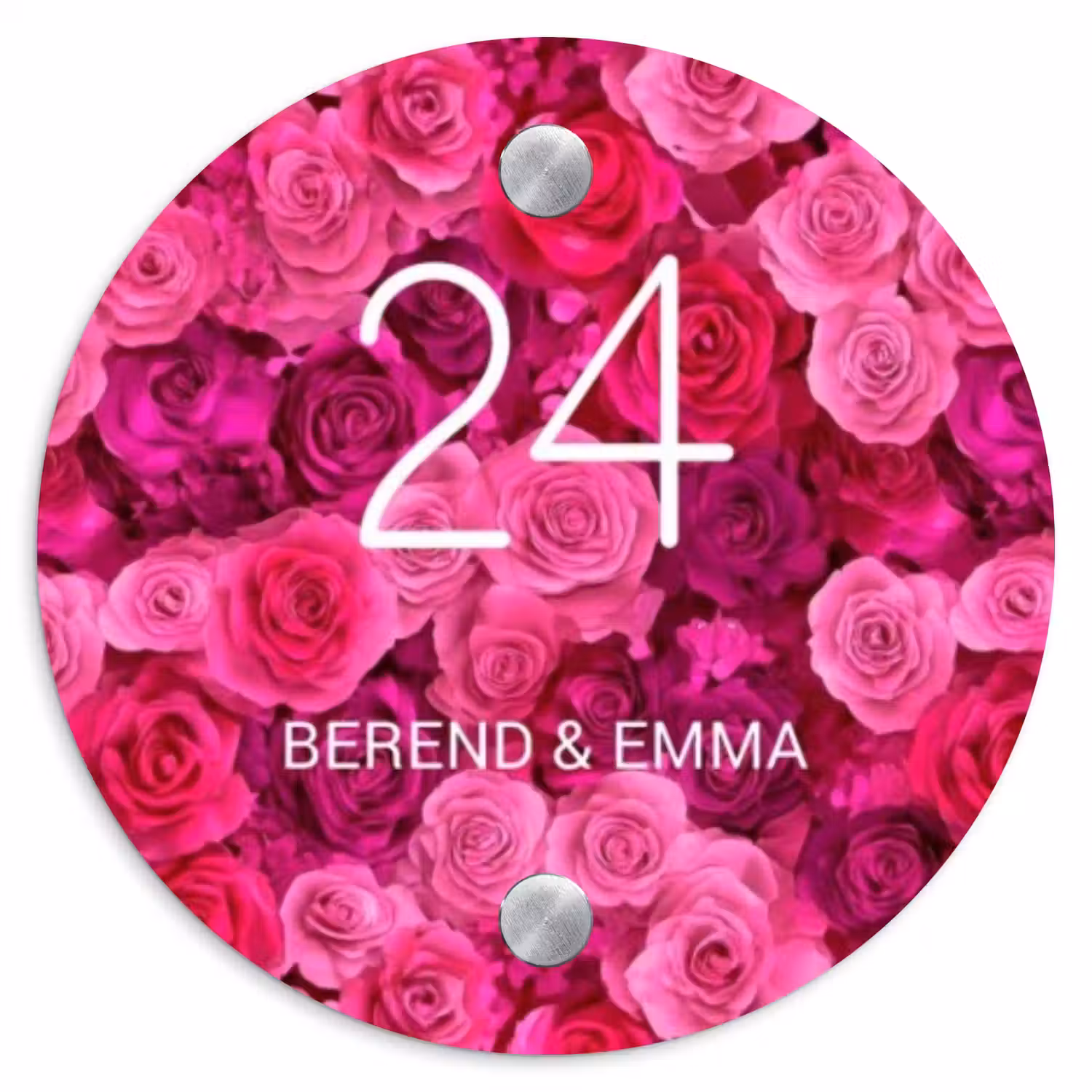 Roze rozen - Klassiek Naambord Rond klein -3d