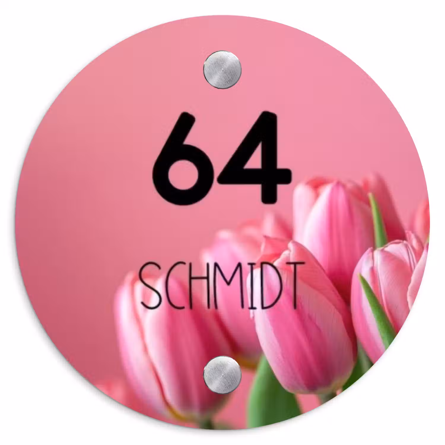 Roze tulpen - Modern Naambord Rond klein -3d