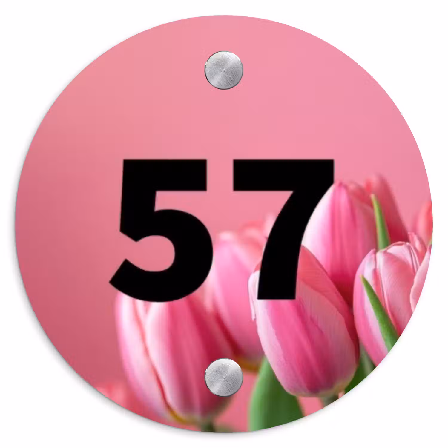 Roze tulpen - Traditioneel Naambord Rond klein -3d
