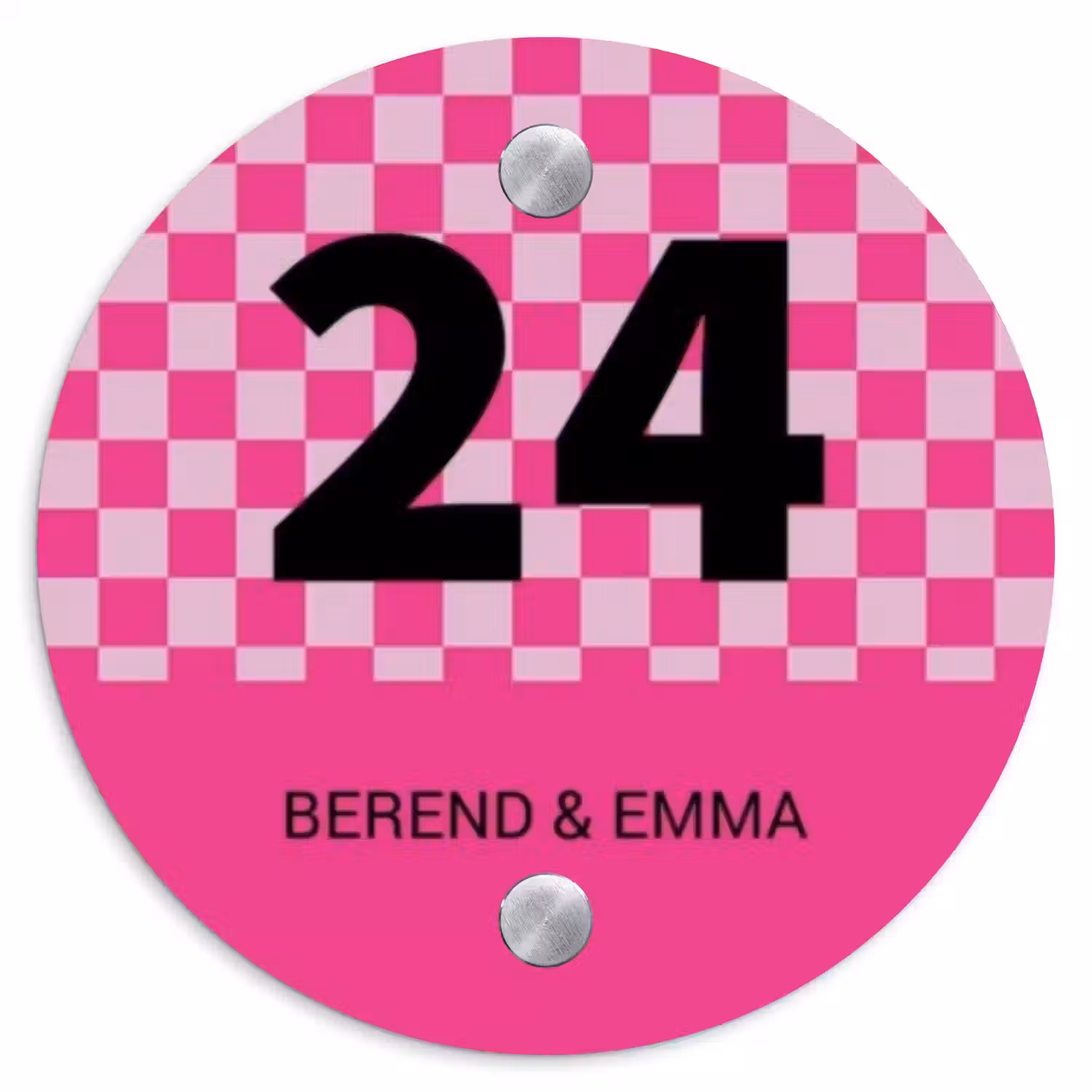 Roze - Blokjes - Klassiek Naambord Rond klein -3d