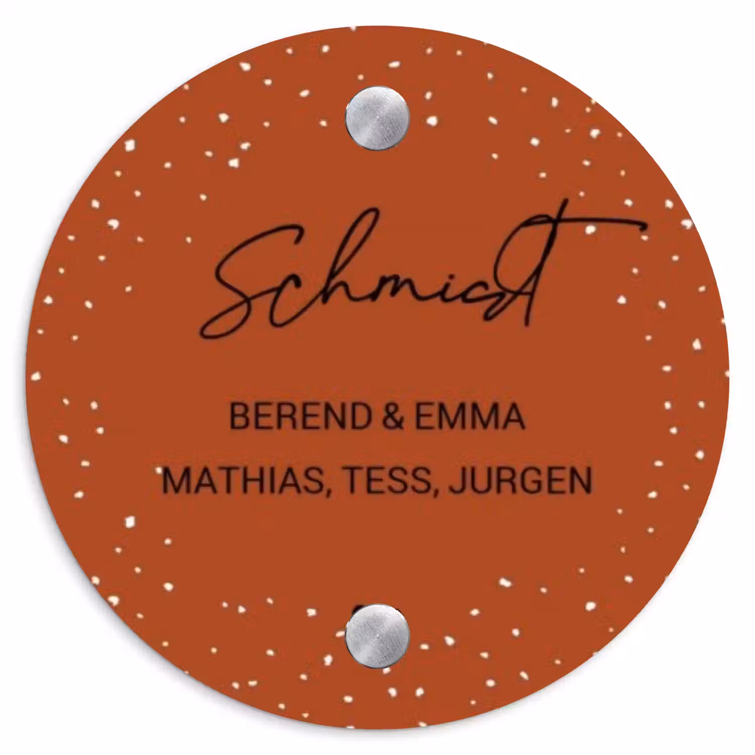 Roestbruin met stippen - Sierlijk Naambord Rond klein -3d