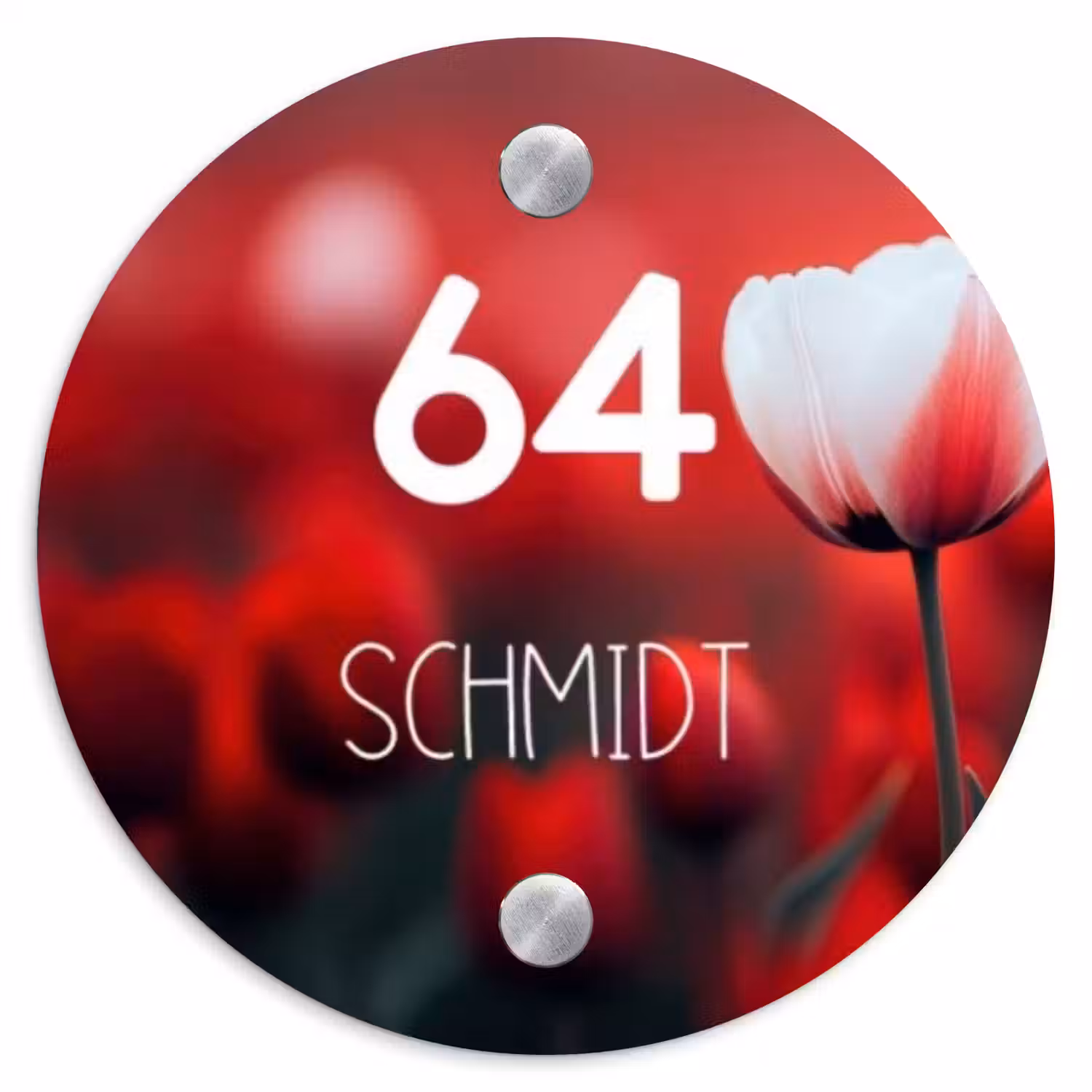 Rode tulpen - Modern Naambord Rond klein -3d