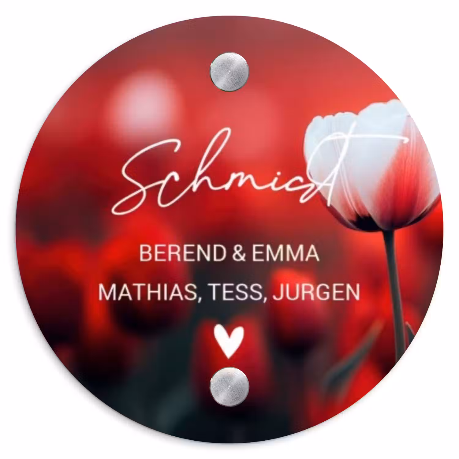 Rode tulpen - Sierlijk Naambord Rond klein -3d