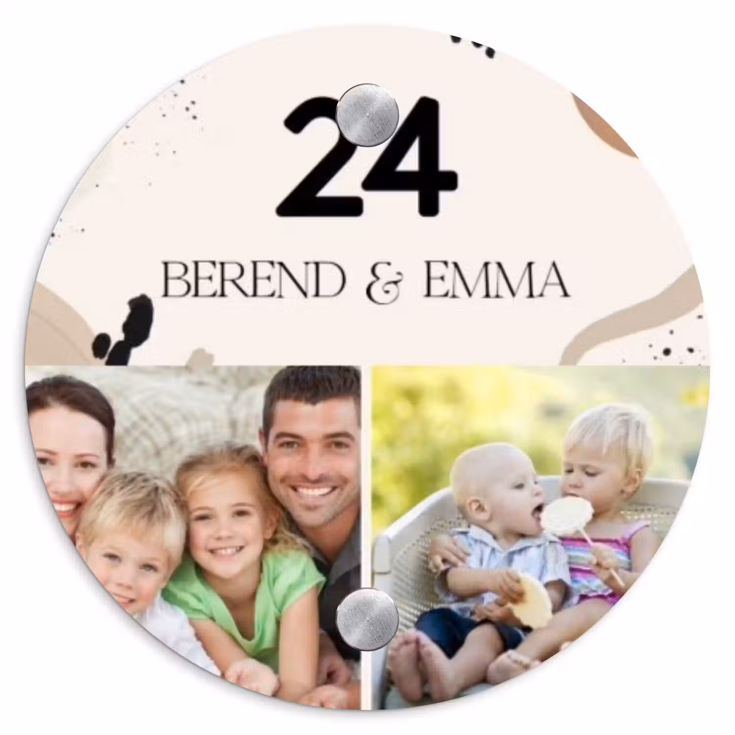 Zachte tinten met foto's - Klassiek Naambord Rond klein -3d