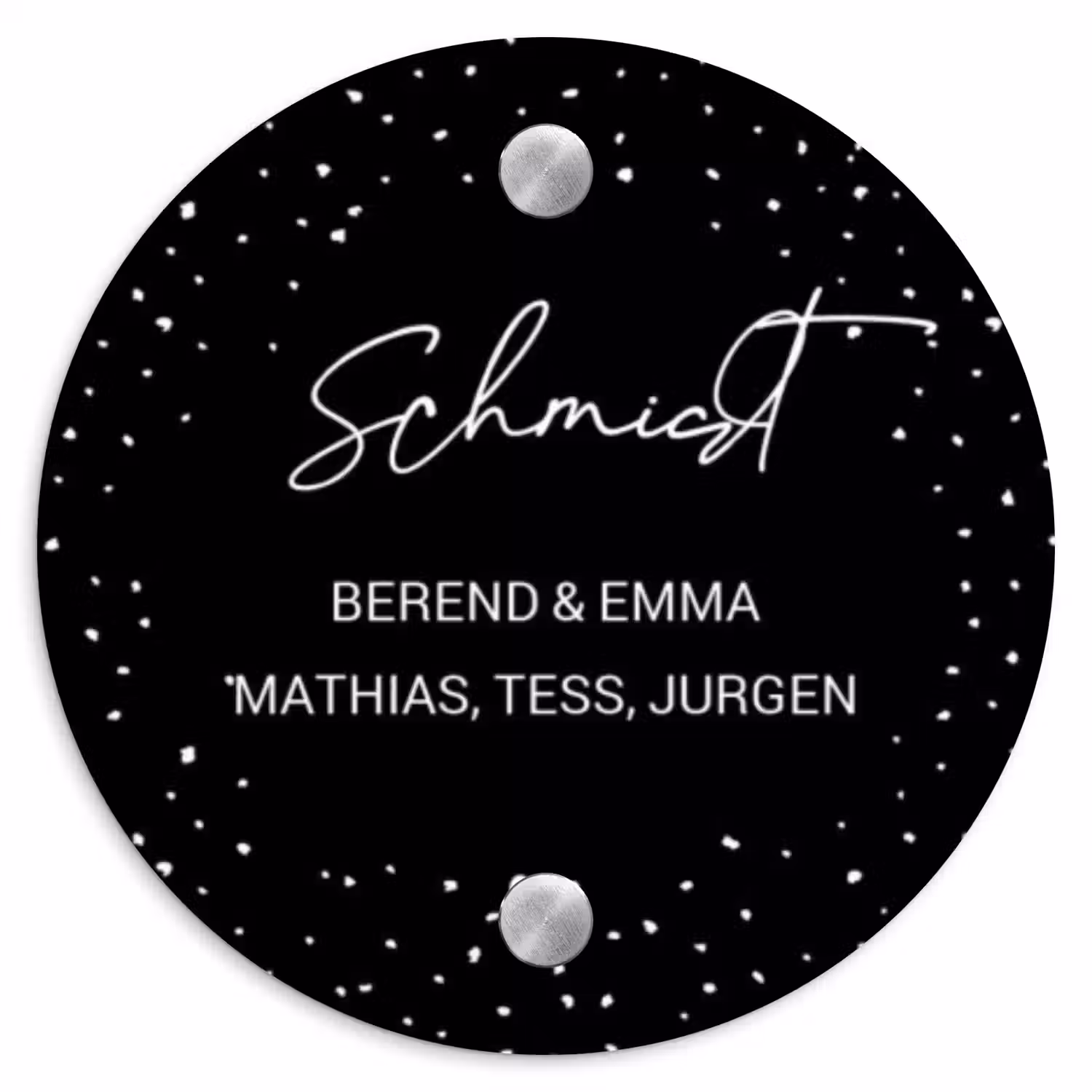 Zwart met stippen - Sierlijk Naambord Rond klein -3d