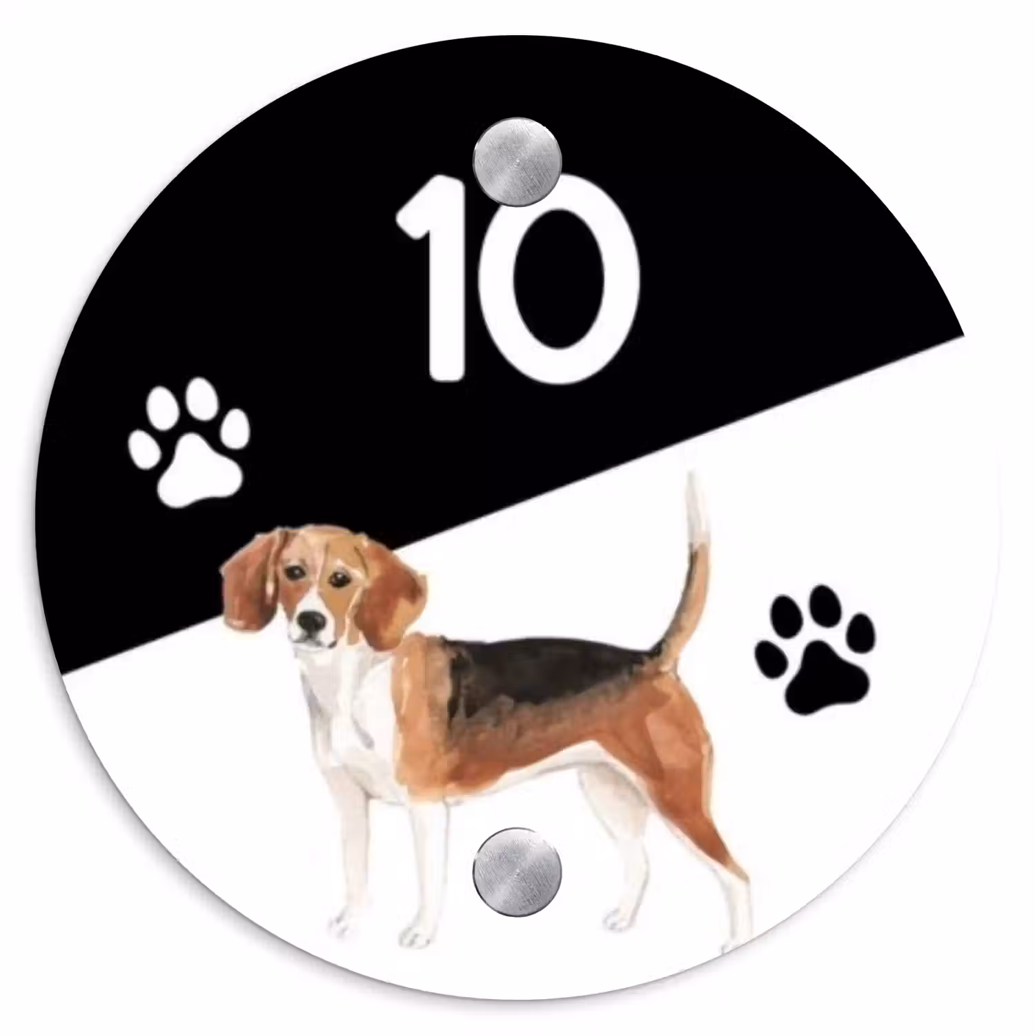 Zwart wit - Huisdier - Beagle Naambord Rond klein -3d
