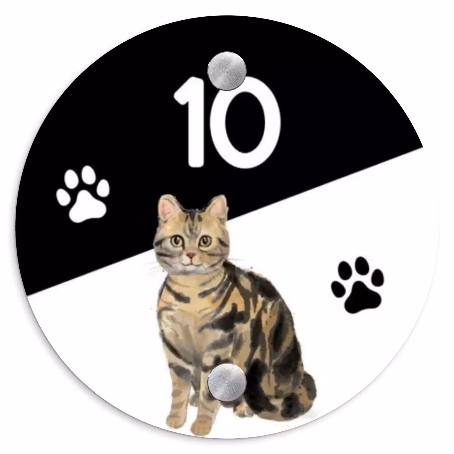 Zwart wit - Huisdier - Bruingestreepte kat Naambord Rond klein -3d