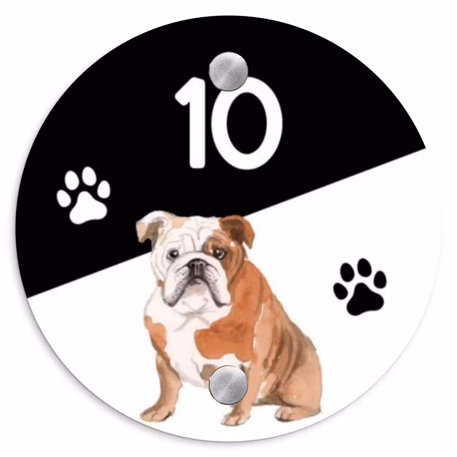Zwart wit - Huisdier - Engelse bulldog Naambord Rond klein -3d