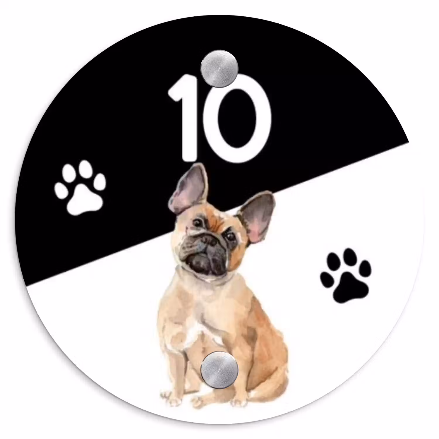 Zwart wit - Huisdier - Franse bulldog Naambord Rond klein -3d