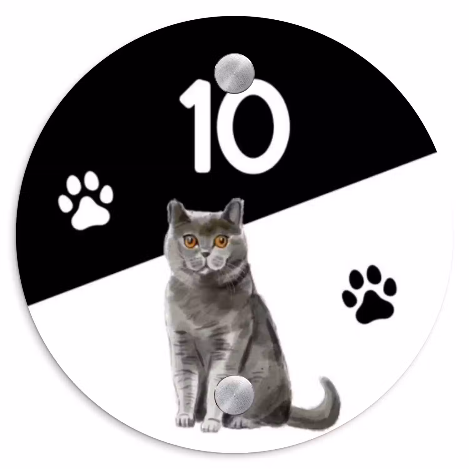 Zwart wit - Huisdier - Grijze kat Naambord Rond klein -3d