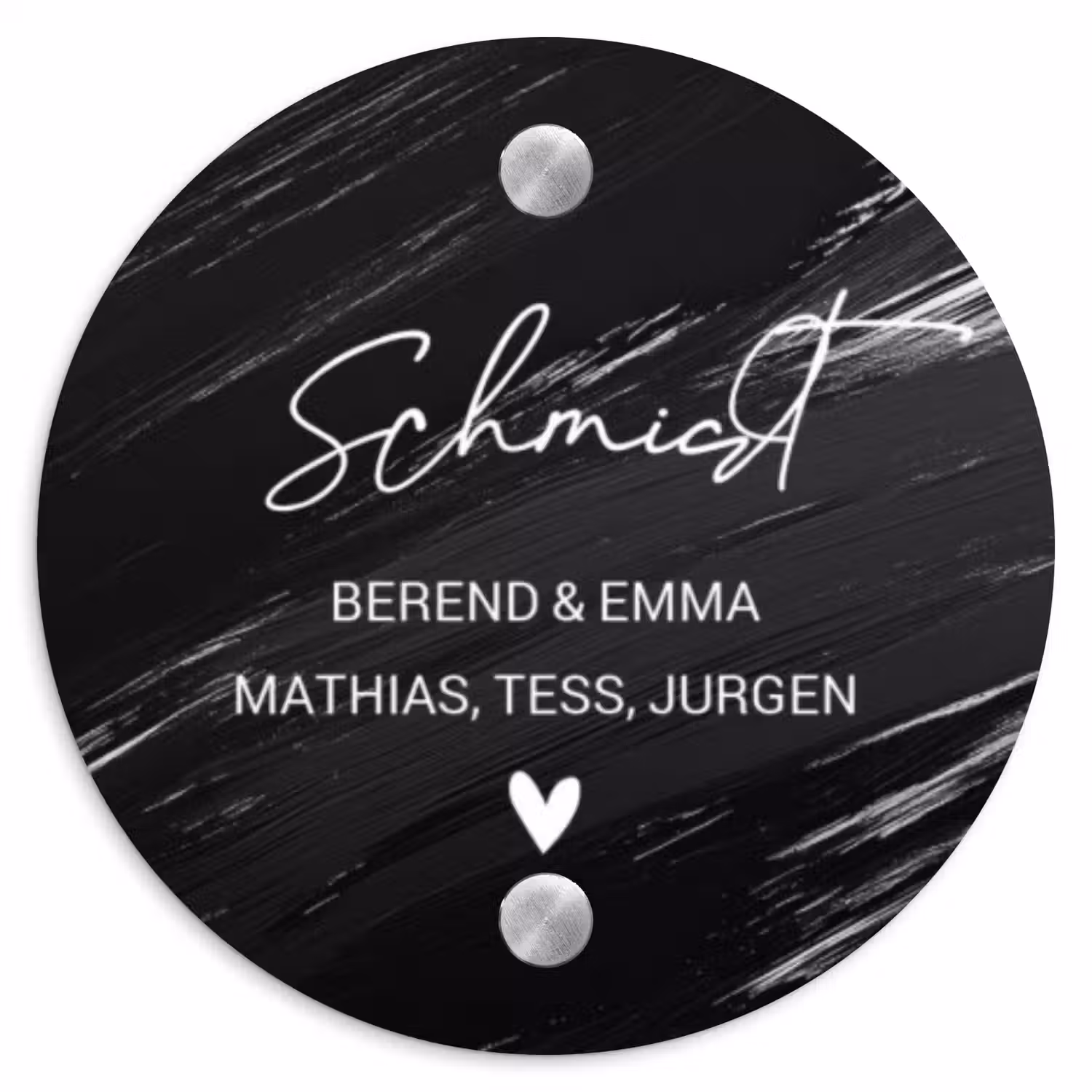 Zwart verftextuur - Sierlijk Naambord Rond klein -3d