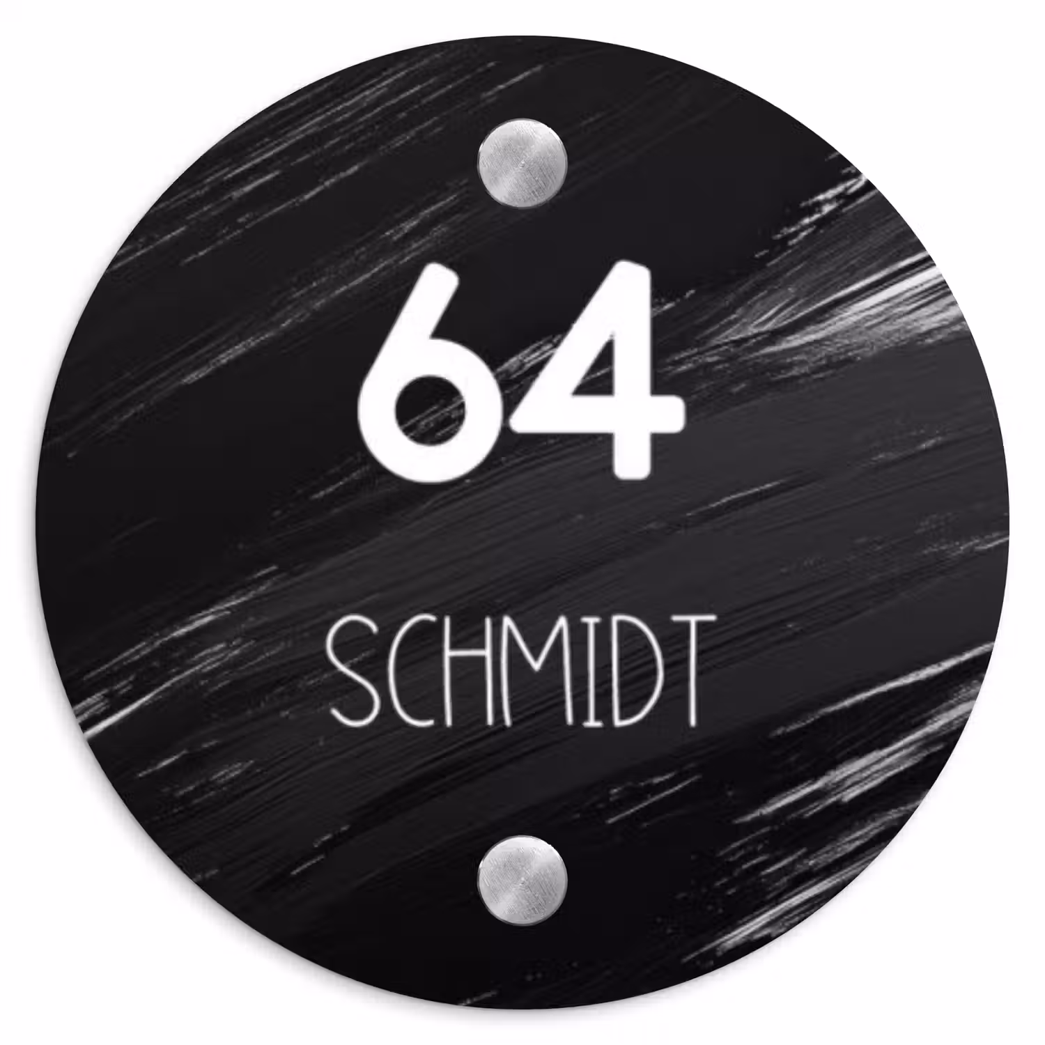 Zwart verftextuur - Modern Naambord Rond klein -3d