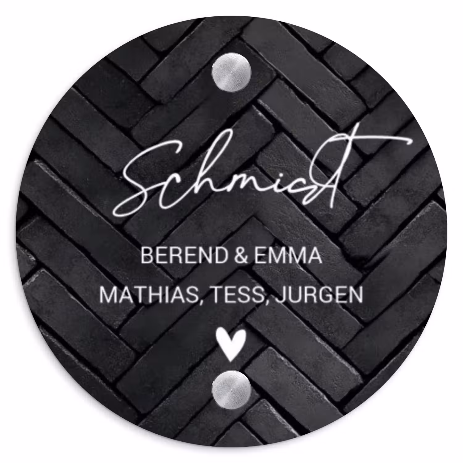 Zwarte tegels - Sierlijk Naambord Rond klein -3d